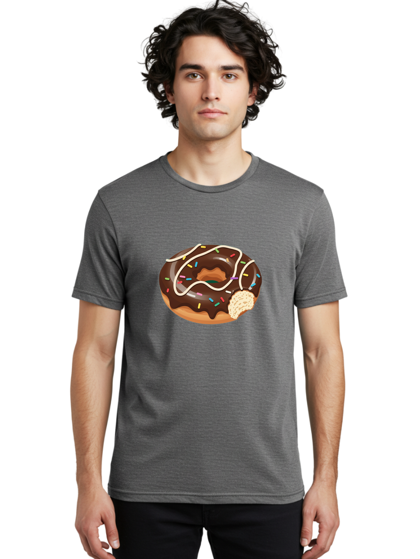 Chocolate-Donut-3 Men'S Graphic Tee, 100% Cotton, Comfortable Casual Summer Wear, Machine Washable, Chocolate Donut With Sprinkles, Sweet Treats, Donut Glaze, Colorful Sprinkles, White Icing, Tasty Desserts, Sweet Tooth, Delicious Donuts, Baa302