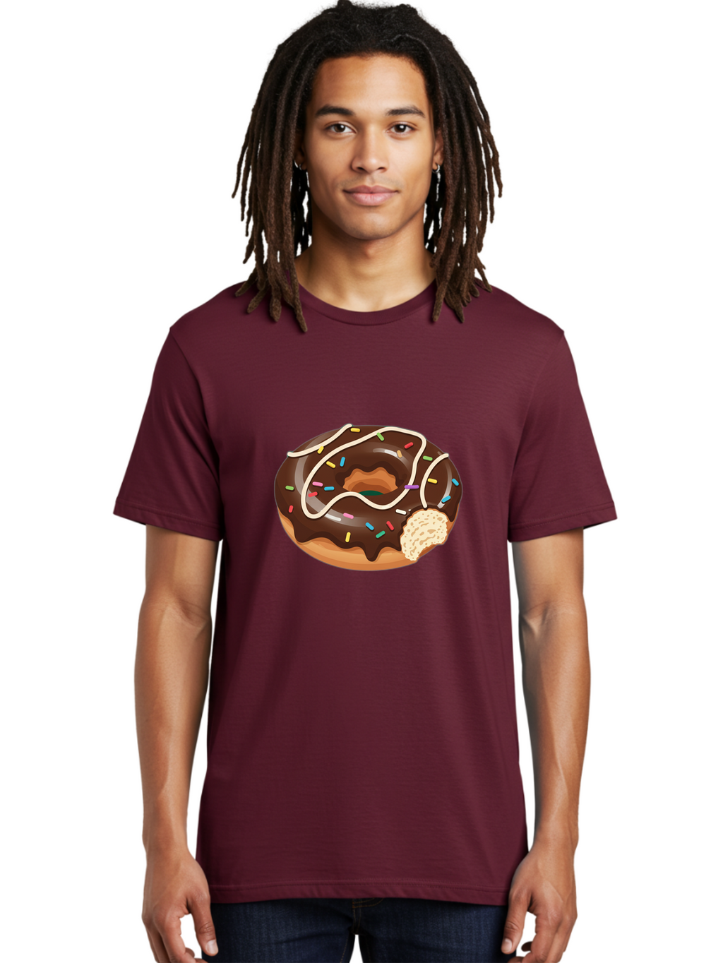 Chocolate-Donut-3 Men'S Graphic Tee, 100% Cotton, Comfortable Casual Summer Wear, Machine Washable, Chocolate Donut With Sprinkles, Sweet Treats, Donut Glaze, Colorful Sprinkles, White Icing, Tasty Desserts, Sweet Tooth, Delicious Donuts, Baa302