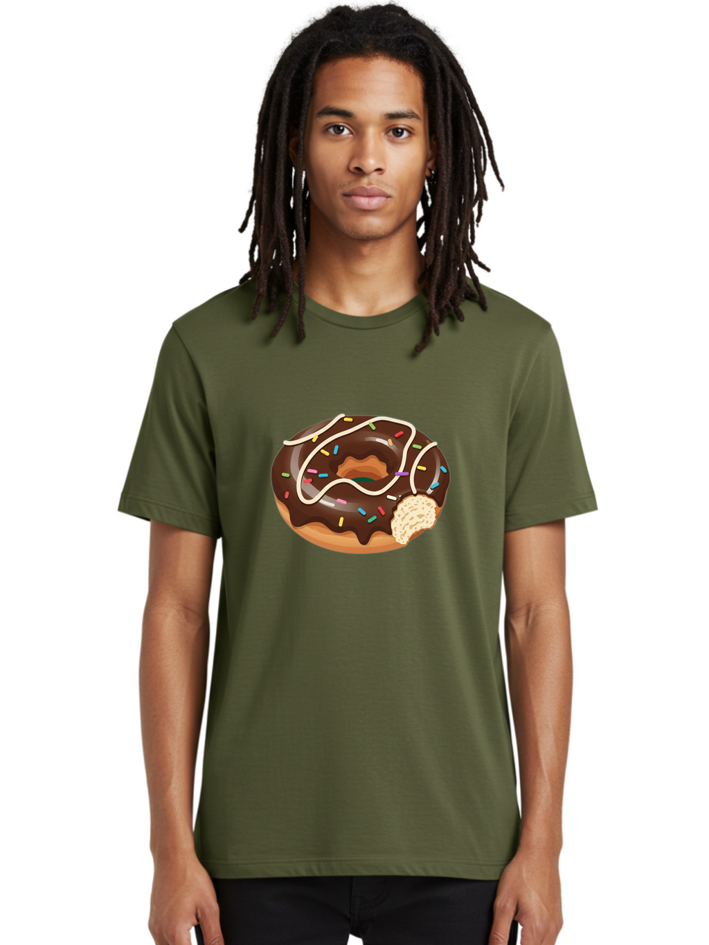 Chocolate-Donut-3 Men'S Graphic Tee, 100% Cotton, Comfortable Casual Summer Wear, Machine Washable, Chocolate Donut With Sprinkles, Sweet Treats, Donut Glaze, Colorful Sprinkles, White Icing, Tasty Desserts, Sweet Tooth, Delicious Donuts, Baa302