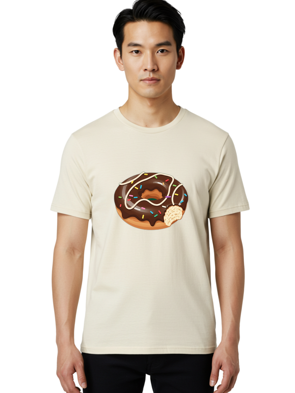 Chocolate-Donut-3 Men'S Graphic Tee, 100% Cotton, Comfortable Casual Summer Wear, Machine Washable, Chocolate Donut With Sprinkles, Sweet Treats, Donut Glaze, Colorful Sprinkles, White Icing, Tasty Desserts, Sweet Tooth, Delicious Donuts, Baa302
