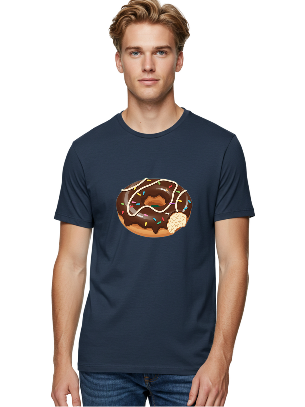 Chocolate-Donut-3 Men'S Graphic Tee, 100% Cotton, Comfortable Casual Summer Wear, Machine Washable, Chocolate Donut With Sprinkles, Sweet Treats, Donut Glaze, Colorful Sprinkles, White Icing, Tasty Desserts, Sweet Tooth, Delicious Donuts, Baa302