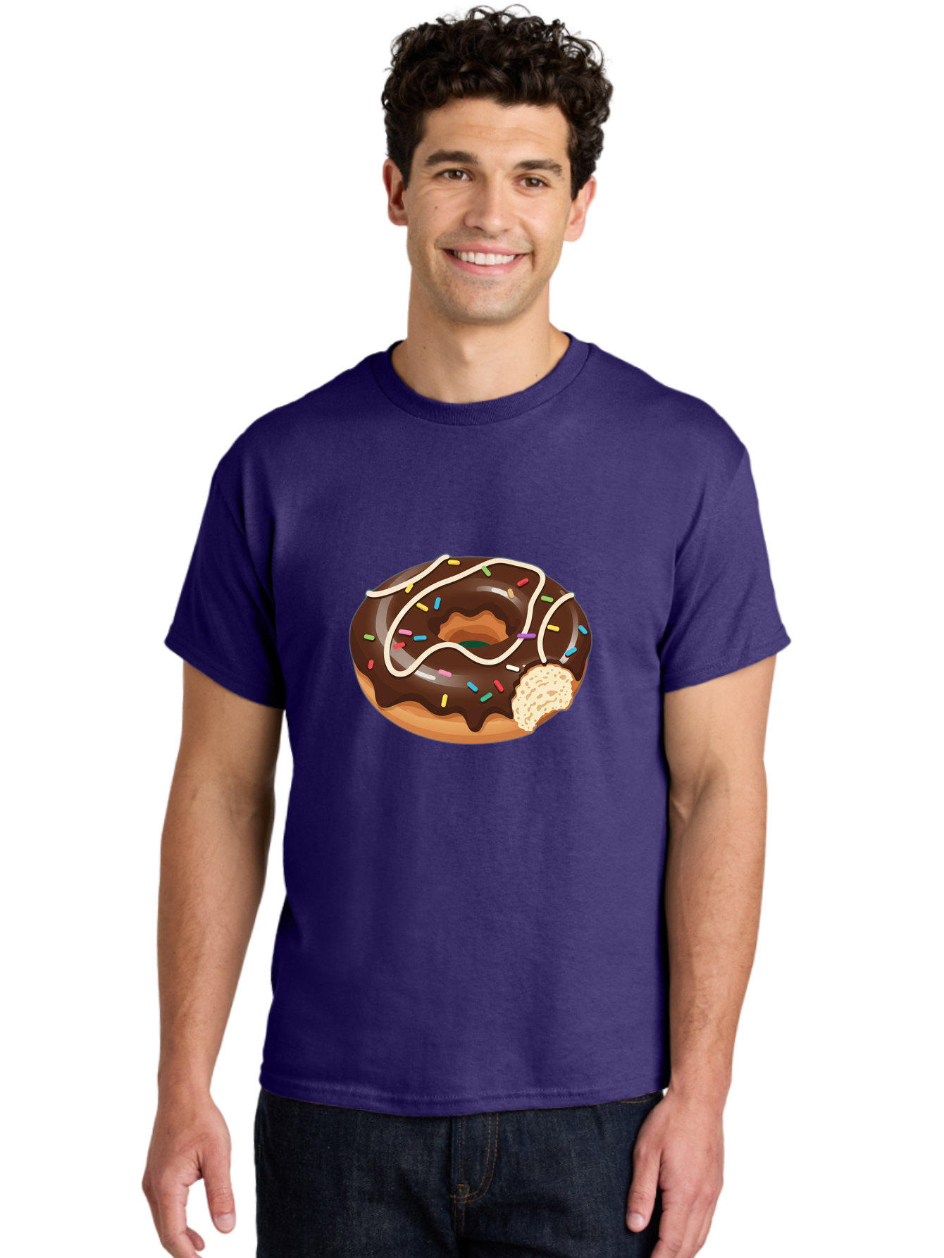 Chocolate-Donut-3 Men'S Graphic Tee, 100% Cotton, Comfortable Casual Summer Wear, Machine Washable, Chocolate Donut With Sprinkles, Sweet Treats, Donut Glaze, Colorful Sprinkles, White Icing, Tasty Desserts, Sweet Tooth, Delicious Donuts, Baa302