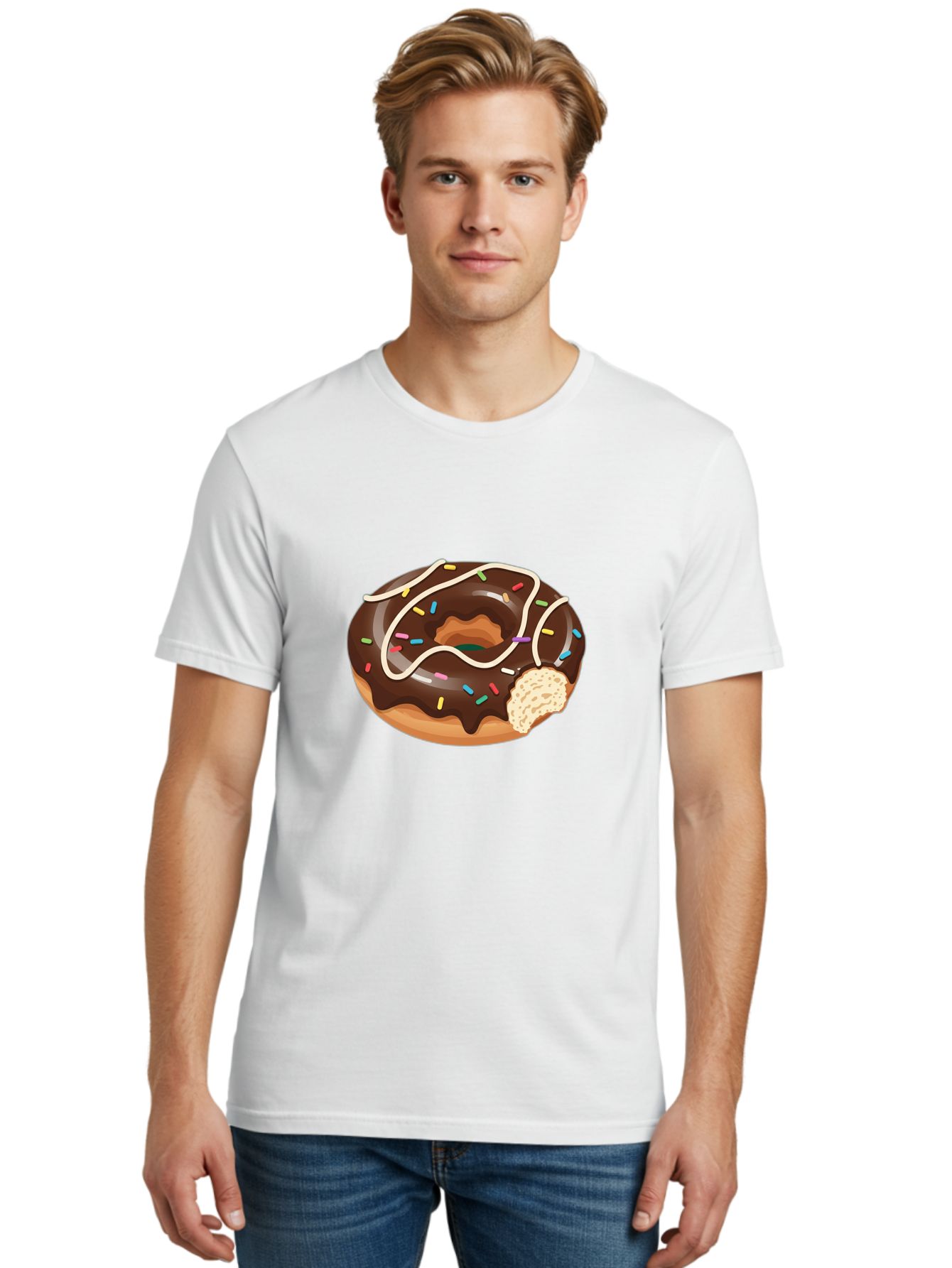 Chocolate-Donut-3 Men'S Graphic Tee, 100% Cotton, Comfortable Casual Summer Wear, Machine Washable, Chocolate Donut With Sprinkles, Sweet Treats, Donut Glaze, Colorful Sprinkles, White Icing, Tasty Desserts, Sweet Tooth, Delicious Donuts, Baa302