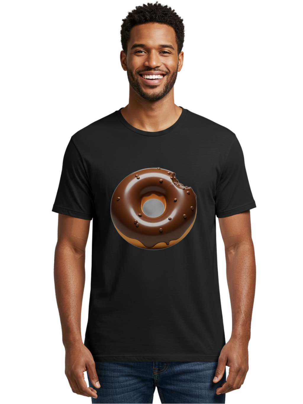 Chocolate-Donut-4 Men'S Graphic Tee, 100% Cotton, Comfortable Casual Summer Wear, Machine Washable, Chocolate Donut, Chocolate Frosting, Chocolate Sprinkles, Donut With Bite Taken, Sweet Treat, Dessert, Indulgent Snack, Tasty Pastry Baa303