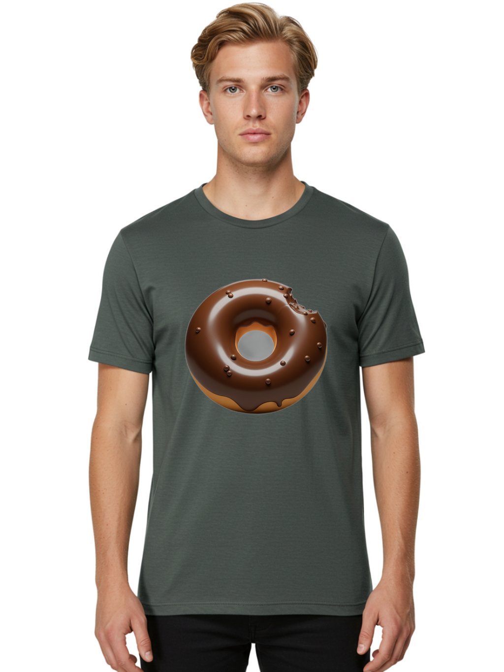 Chocolate-Donut-4 Men'S Graphic Tee, 100% Cotton, Comfortable Casual Summer Wear, Machine Washable, Chocolate Donut, Chocolate Frosting, Chocolate Sprinkles, Donut With Bite Taken, Sweet Treat, Dessert, Indulgent Snack, Tasty Pastry Baa303