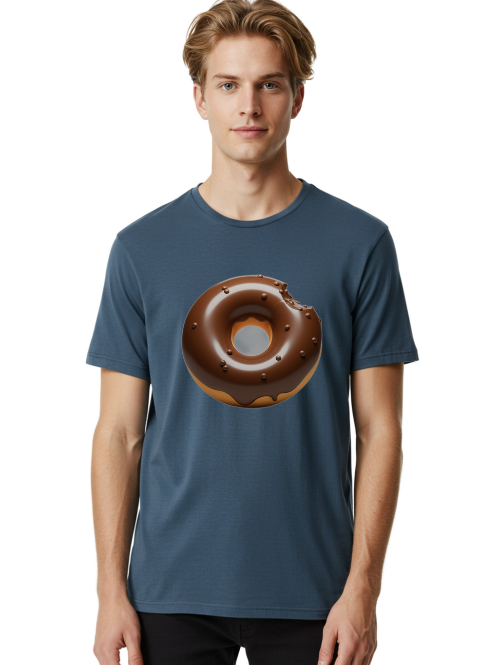 Chocolate-Donut-4 Men'S Graphic Tee, 100% Cotton, Comfortable Casual Summer Wear, Machine Washable, Chocolate Donut, Chocolate Frosting, Chocolate Sprinkles, Donut With Bite Taken, Sweet Treat, Dessert, Indulgent Snack, Tasty Pastry Baa303