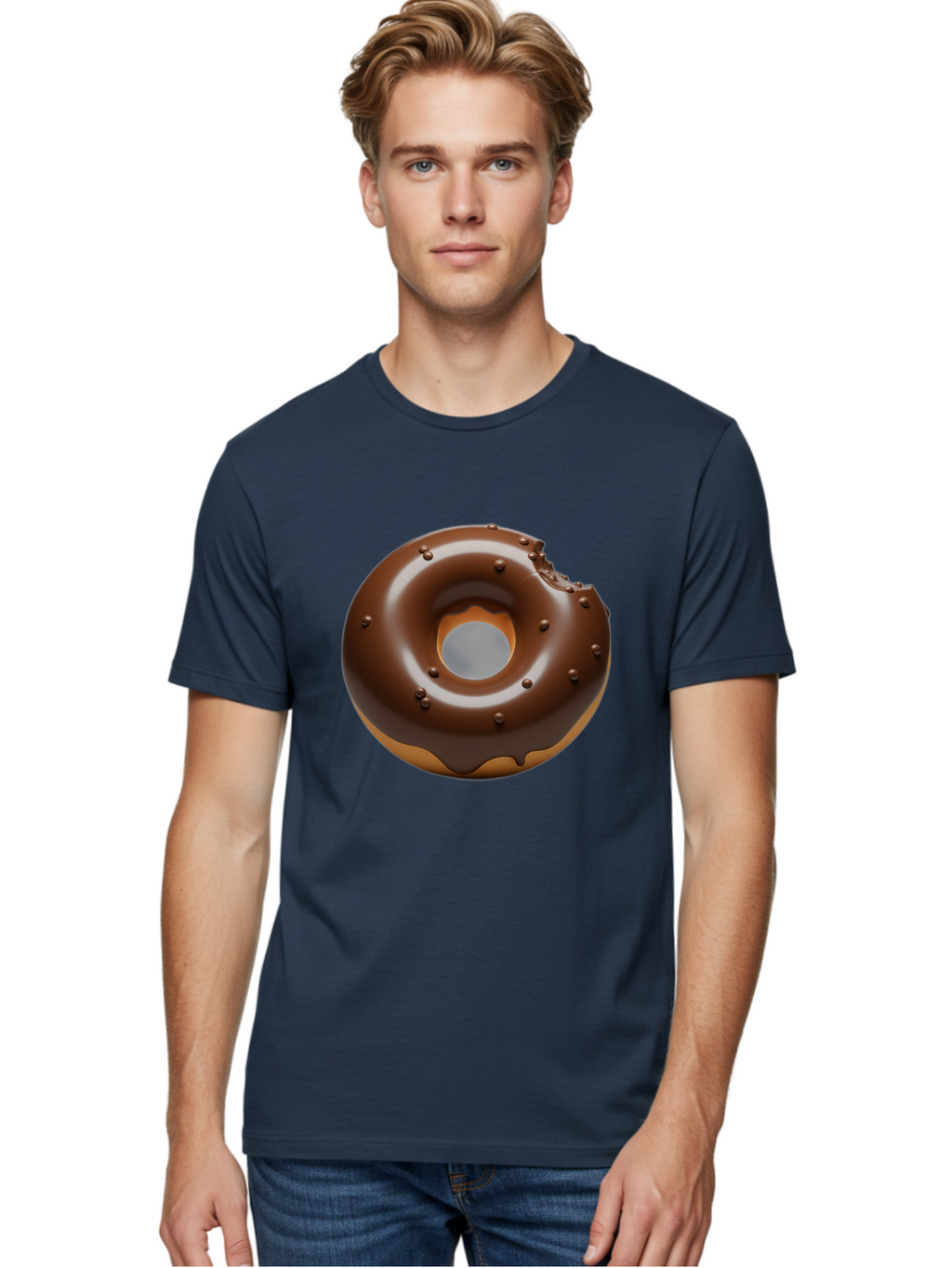 Chocolate-Donut-4 Men'S Graphic Tee, 100% Cotton, Comfortable Casual Summer Wear, Machine Washable, Chocolate Donut, Chocolate Frosting, Chocolate Sprinkles, Donut With Bite Taken, Sweet Treat, Dessert, Indulgent Snack, Tasty Pastry Baa303