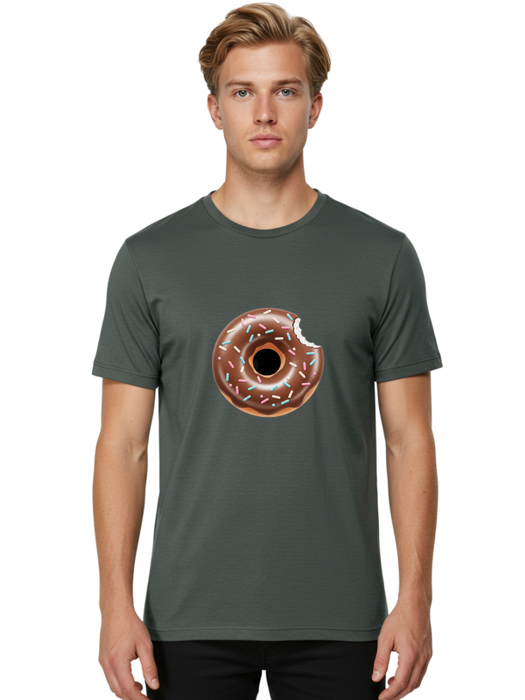 Chocolate-Donut-5 Men'S Graphic Tee, 100% Cotton, Comfortable Casual Summer Wear, Machine Washable, Chocolate Glazed Donut, Donut With Sprinkles, Bitten Donut, Sweet Treats, Baked Goods, Indulgent Desserts, Tasty Pastry, Colorful Sprinkles, Baa304