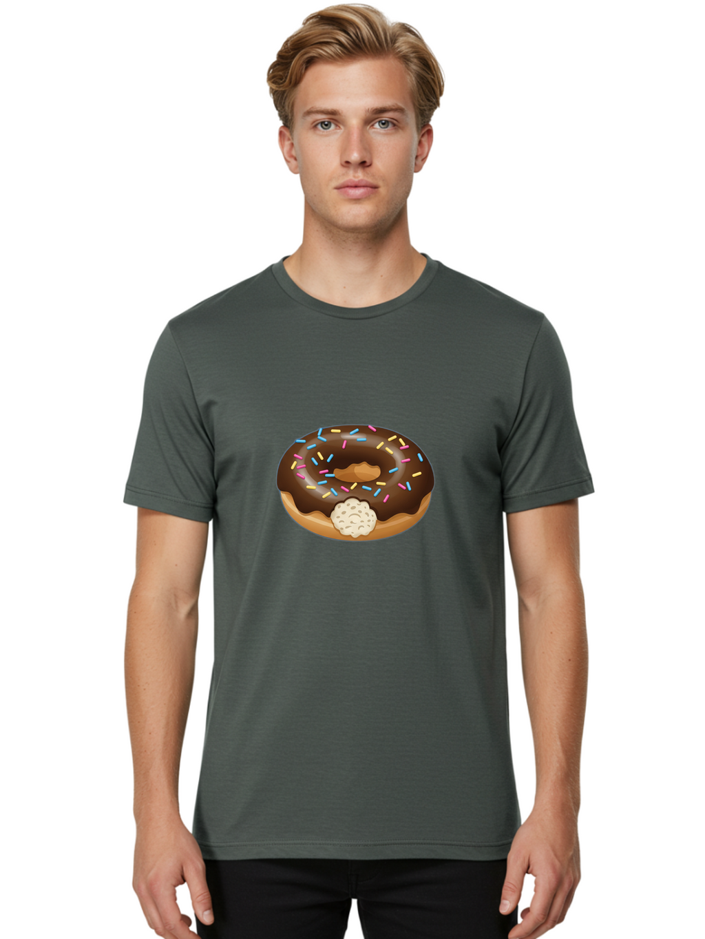 Chocolate-Donut-6 Men'S Graphic Tee, 100% Cotton, Comfortable Casual Summer Wear, Machine Washable, Chocolate Donut, Donut With Sprinkles, Sweet Treat, Baked Goods, Colorful Sprinkles, Chocolate Frosting, Donut With Filling Baa305