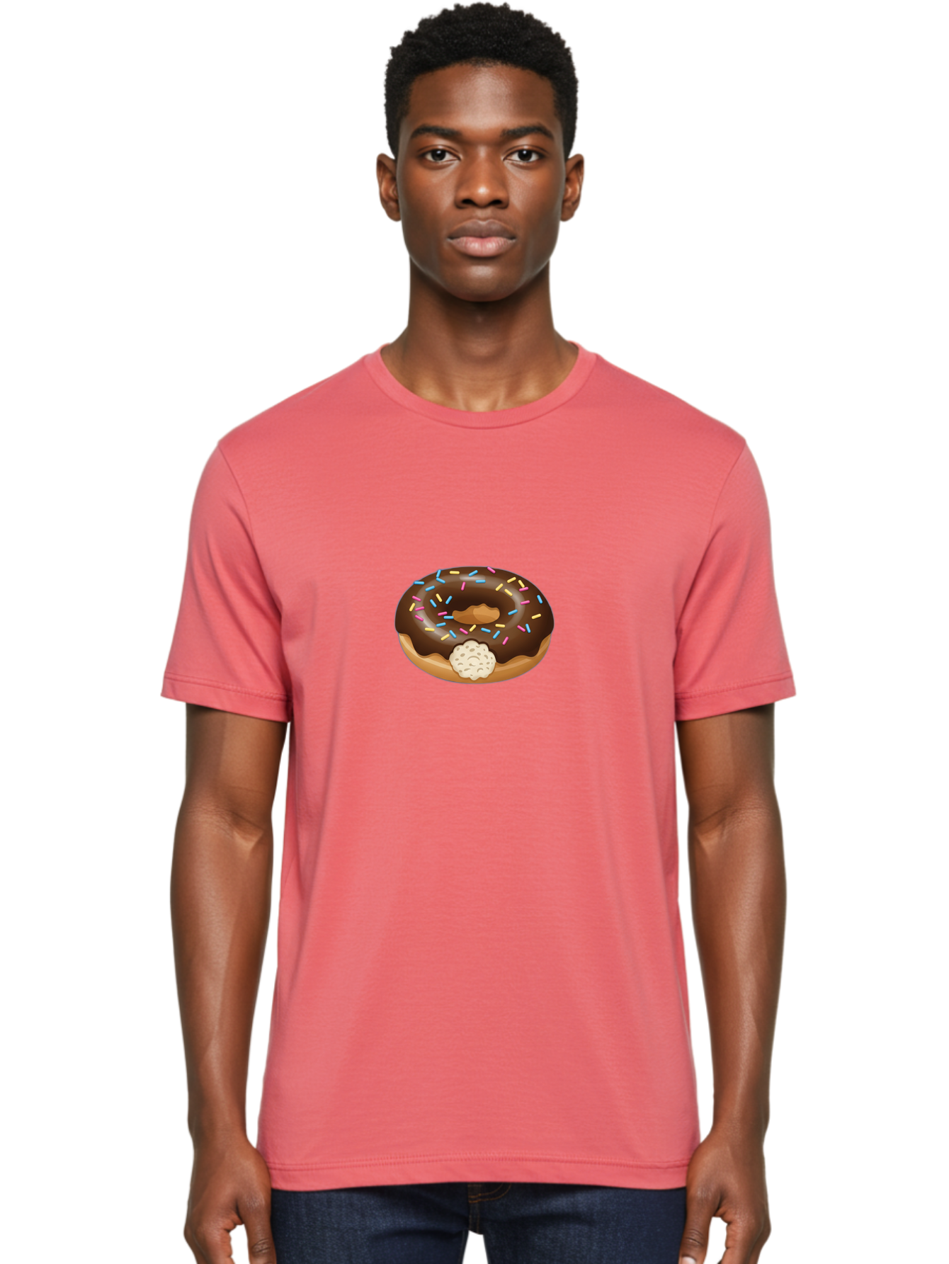 Chocolate-Donut-6 Men'S Graphic Tee, 100% Cotton, Comfortable Casual Summer Wear, Machine Washable, Chocolate Donut, Donut With Sprinkles, Sweet Treat, Baked Goods, Colorful Sprinkles, Chocolate Frosting, Donut With Filling Baa305