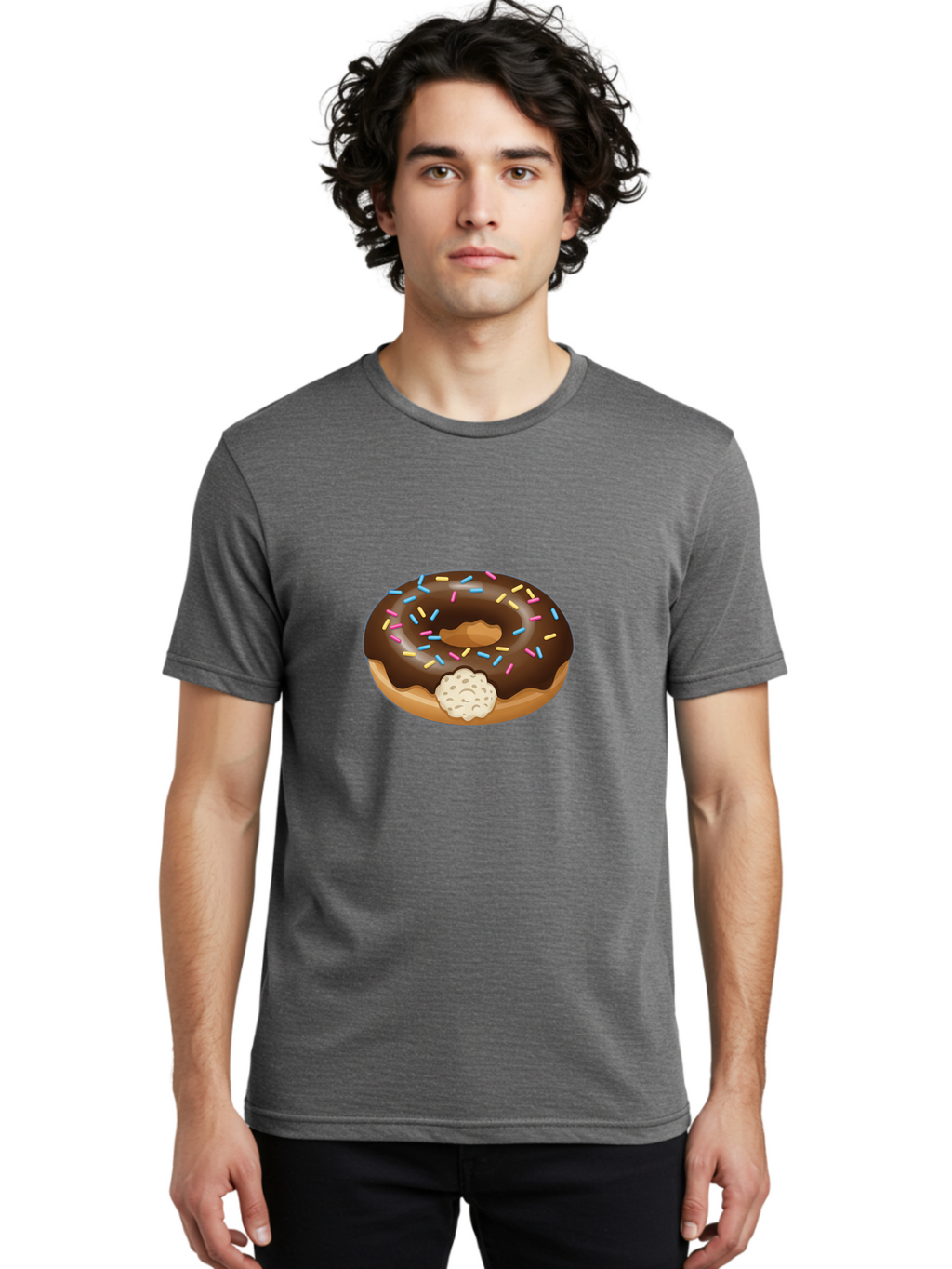 Chocolate-Donut-6 Men'S Graphic Tee, 100% Cotton, Comfortable Casual Summer Wear, Machine Washable, Chocolate Donut, Donut With Sprinkles, Sweet Treat, Baked Goods, Colorful Sprinkles, Chocolate Frosting, Donut With Filling Baa305