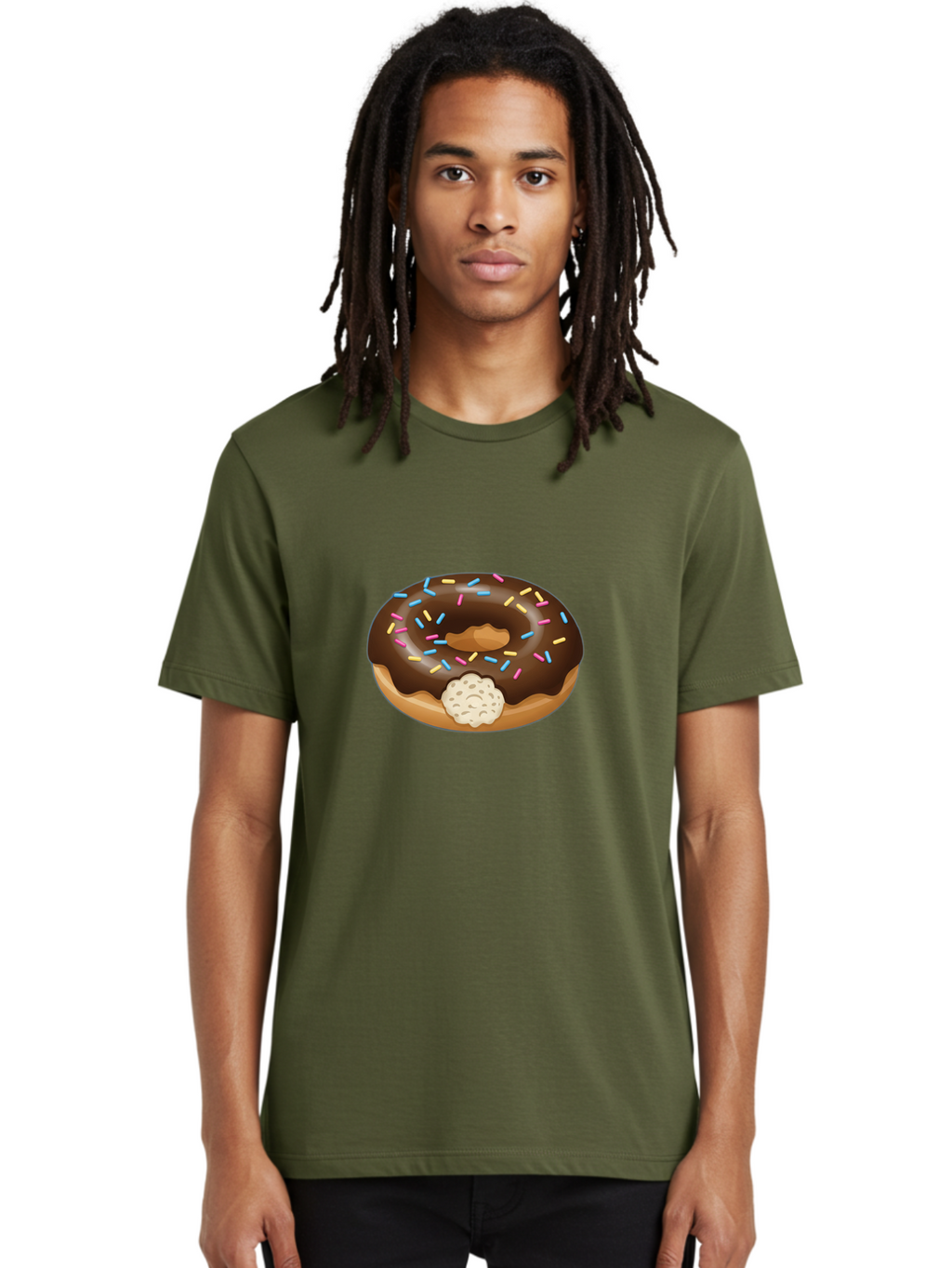Chocolate-Donut-6 Men'S Graphic Tee, 100% Cotton, Comfortable Casual Summer Wear, Machine Washable, Chocolate Donut, Donut With Sprinkles, Sweet Treat, Baked Goods, Colorful Sprinkles, Chocolate Frosting, Donut With Filling Baa305
