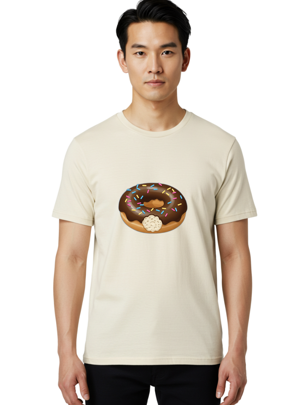 Chocolate-Donut-6 Men'S Graphic Tee, 100% Cotton, Comfortable Casual Summer Wear, Machine Washable, Chocolate Donut, Donut With Sprinkles, Sweet Treat, Baked Goods, Colorful Sprinkles, Chocolate Frosting, Donut With Filling Baa305