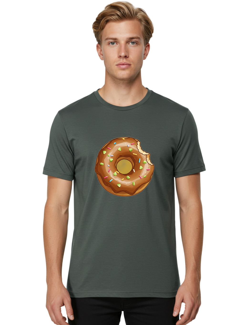 Chocolate-Donut-7 Men'S Graphic Tee, 100% Cotton, Comfortable Casual Summer Wear, Machine Washable, Chocolate Donut, Donut With Sprinkles, Bitten Donut, Glazed Donut, Colorful Sprinkles, Sweet Treats, Baked Goods, Donut Illustration, Baa306