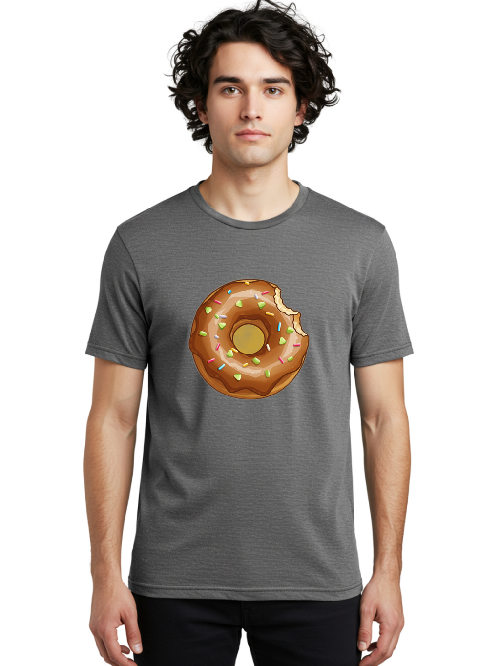 Chocolate-Donut-7 Men'S Graphic Tee, 100% Cotton, Comfortable Casual Summer Wear, Machine Washable, Chocolate Donut, Donut With Sprinkles, Bitten Donut, Glazed Donut, Colorful Sprinkles, Sweet Treats, Baked Goods, Donut Illustration, Baa306