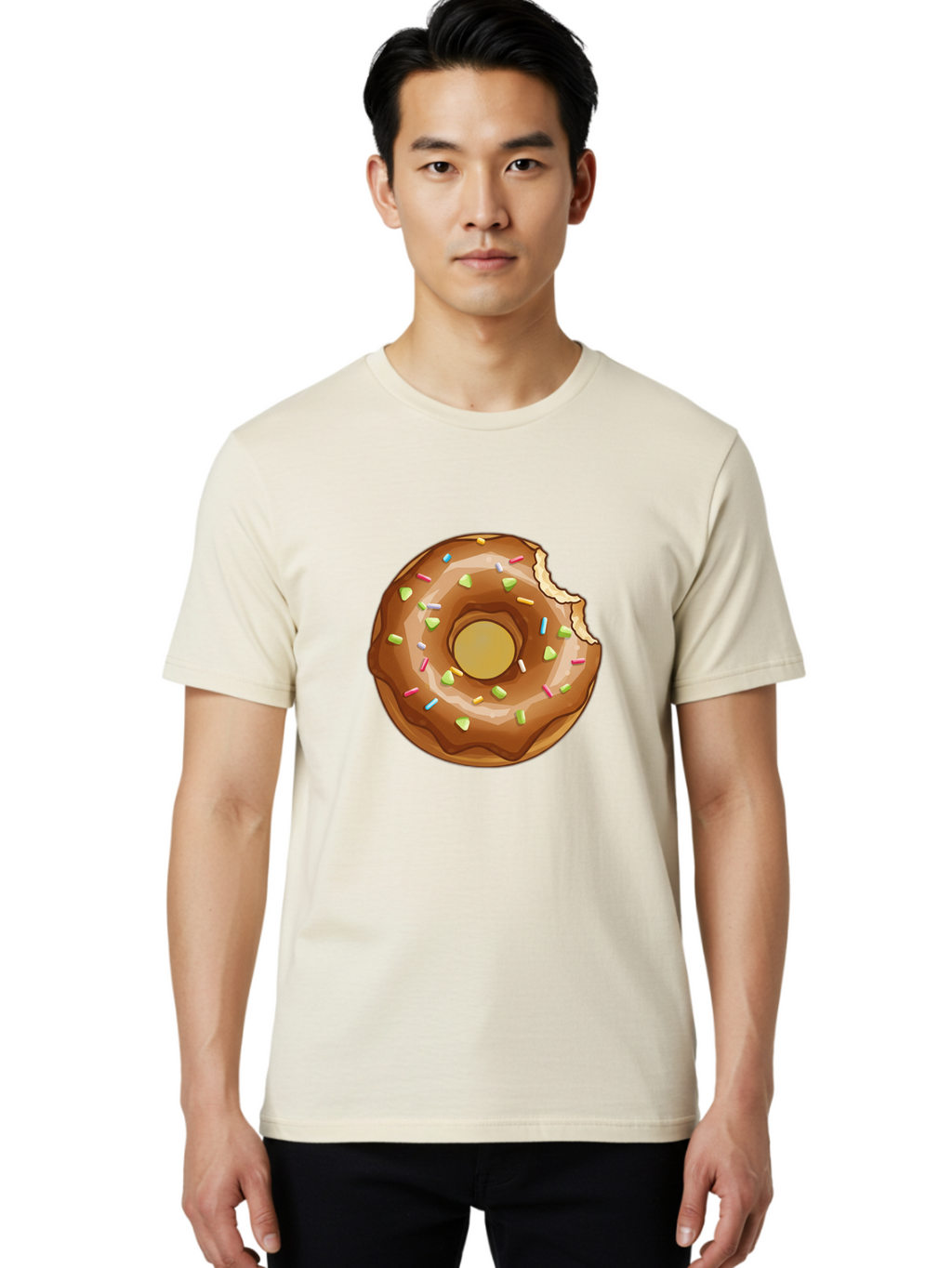 Chocolate-Donut-7 Men'S Graphic Tee, 100% Cotton, Comfortable Casual Summer Wear, Machine Washable, Chocolate Donut, Donut With Sprinkles, Bitten Donut, Glazed Donut, Colorful Sprinkles, Sweet Treats, Baked Goods, Donut Illustration, Baa306