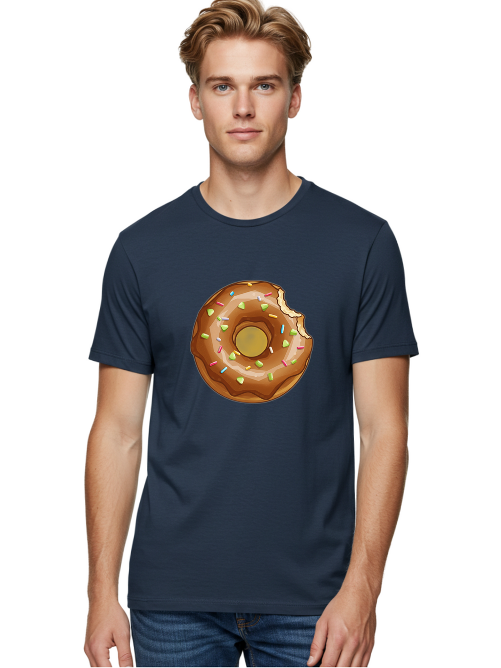 Chocolate-Donut-7 Men'S Graphic Tee, 100% Cotton, Comfortable Casual Summer Wear, Machine Washable, Chocolate Donut, Donut With Sprinkles, Bitten Donut, Glazed Donut, Colorful Sprinkles, Sweet Treats, Baked Goods, Donut Illustration, Baa306