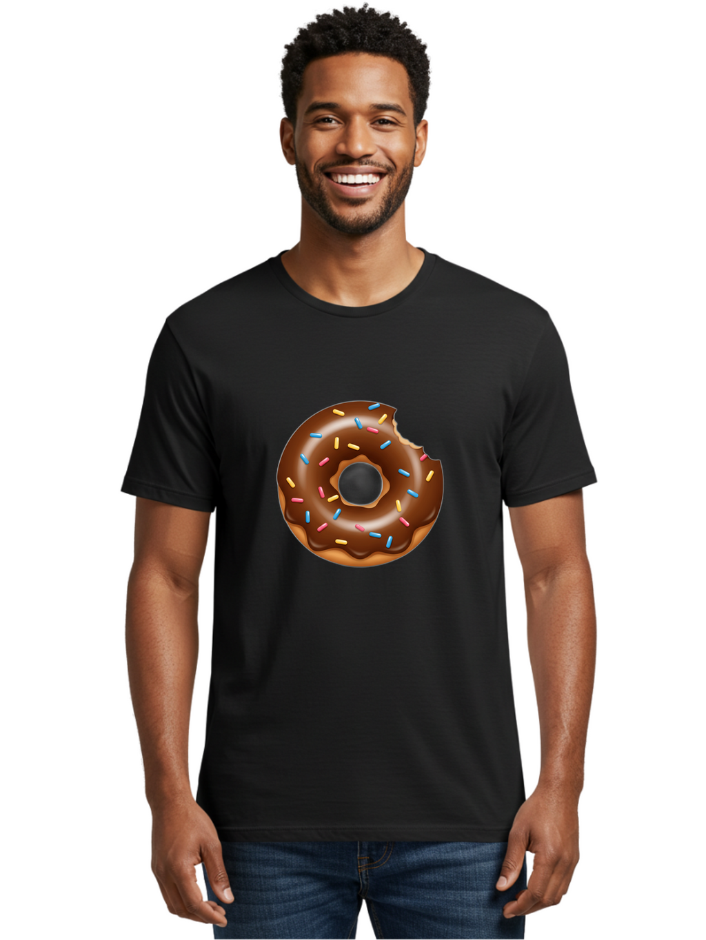 Chocolate-Donut Men'S Graphic Tee, 100% Cotton, Comfortable Casual Summer Wear, Machine Washable, Chocolate Frosted Donut, Donut With Sprinkles, Bitten Donut, Sweet Treats, Dessert, Baked Goods, Tasty, Colorful Sprinkles, Indulgent Snack, Baa308