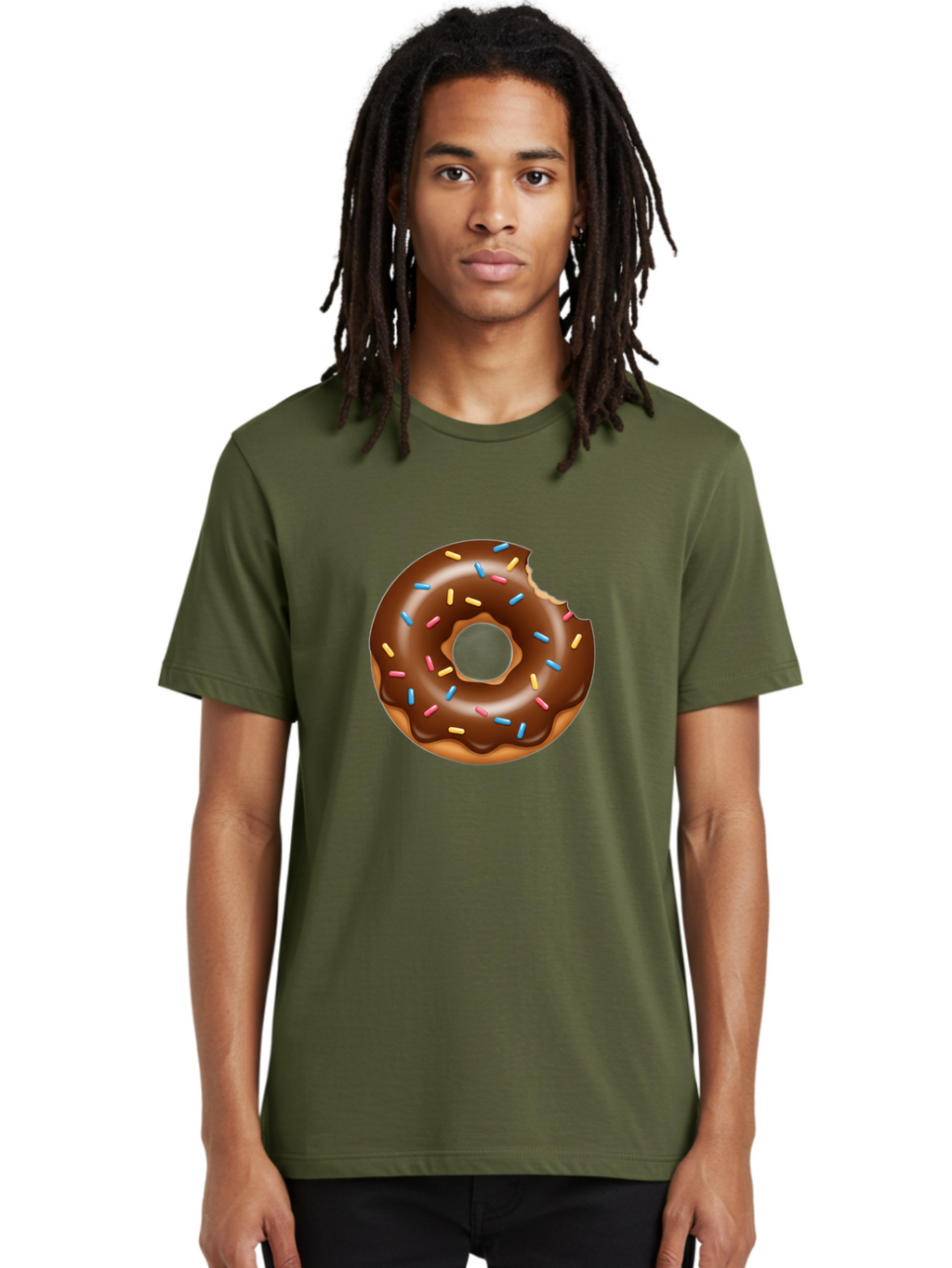 Chocolate-Donut Men'S Graphic Tee, 100% Cotton, Comfortable Casual Summer Wear, Machine Washable, Chocolate Frosted Donut, Donut With Sprinkles, Bitten Donut, Sweet Treats, Dessert, Baked Goods, Tasty, Colorful Sprinkles, Indulgent Snack, Baa308