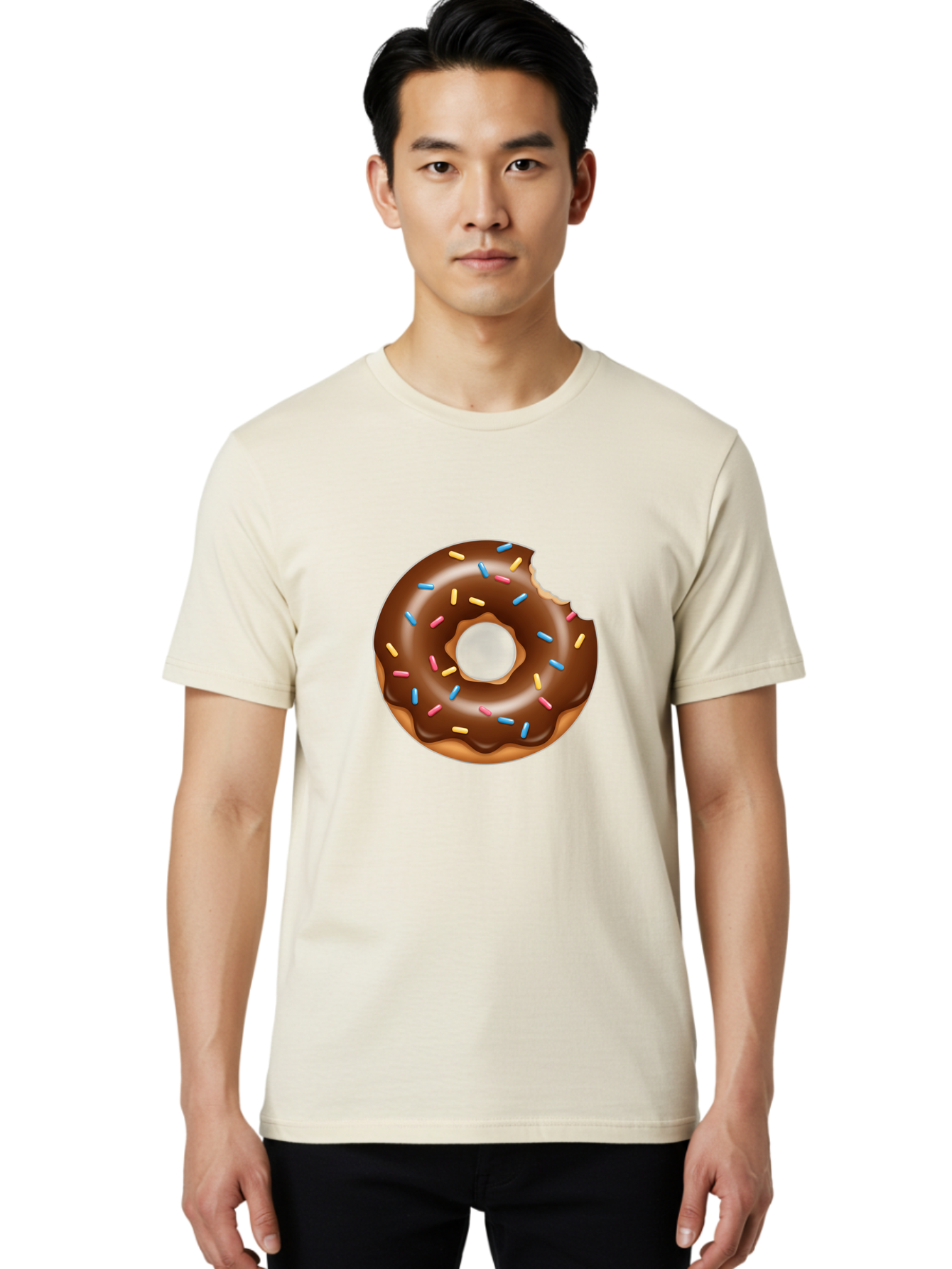 Chocolate-Donut Men'S Graphic Tee, 100% Cotton, Comfortable Casual Summer Wear, Machine Washable, Chocolate Frosted Donut, Donut With Sprinkles, Bitten Donut, Sweet Treats, Dessert, Baked Goods, Tasty, Colorful Sprinkles, Indulgent Snack, Baa308