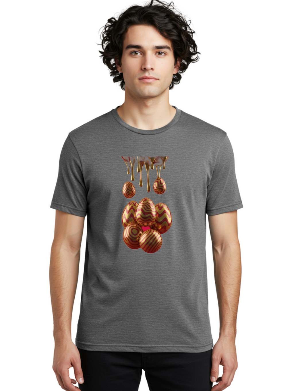 Chocolate-Easter-Eggs Men'S Graphic Tee, 100% Cotton, Comfortable Casual Summer Wear, Machine Washable, Chocolate Covered Eggs, Patterned Eggs, Dripping Chocolate, Decadent Treats, Sweet Indulgence, Rich Desserts, Chocolate Lovers, Sweet Tooth Baa309