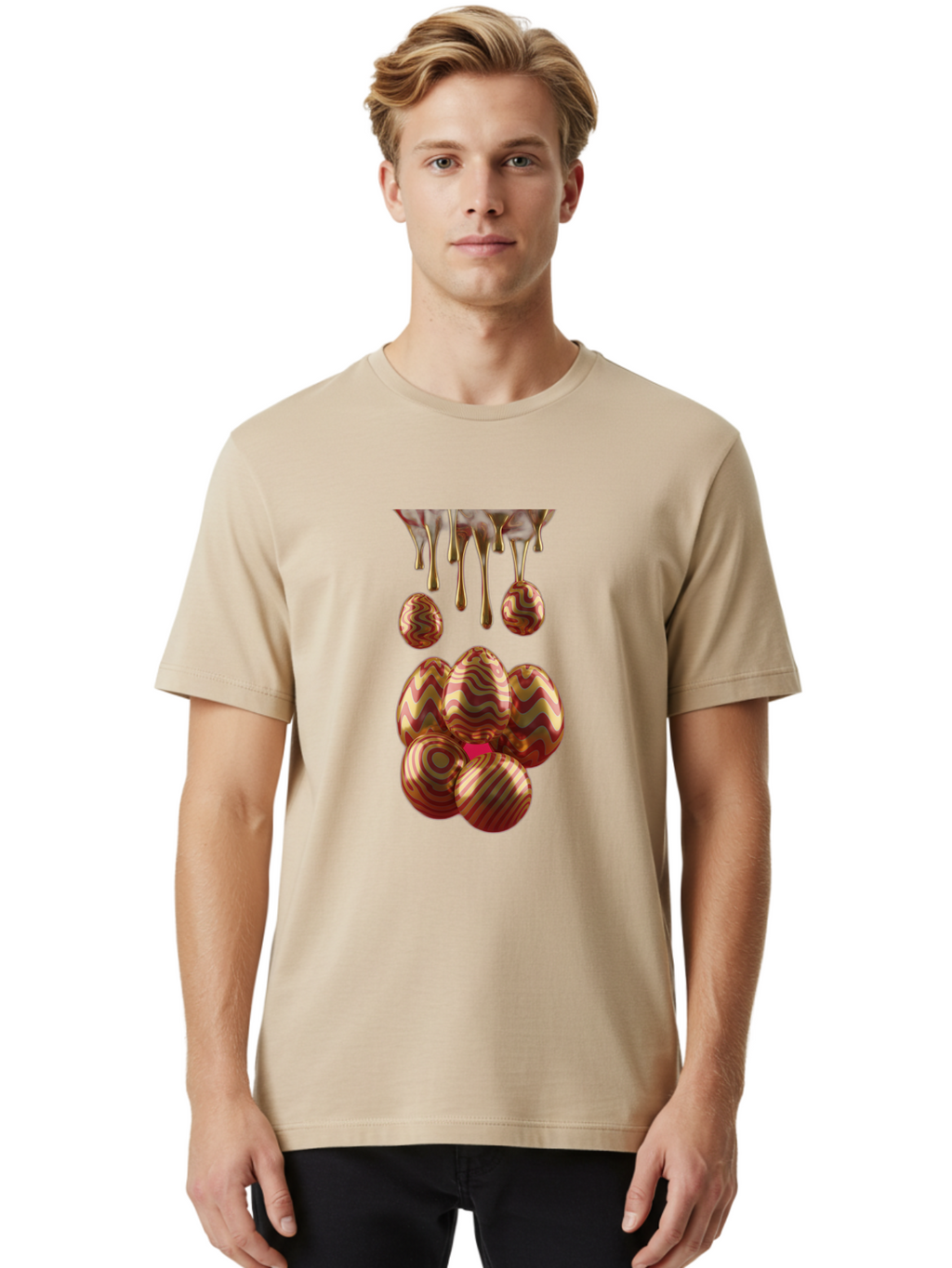 Chocolate-Easter-Eggs Men'S Graphic Tee, 100% Cotton, Comfortable Casual Summer Wear, Machine Washable, Chocolate Covered Eggs, Patterned Eggs, Dripping Chocolate, Decadent Treats, Sweet Indulgence, Rich Desserts, Chocolate Lovers, Sweet Tooth Baa309