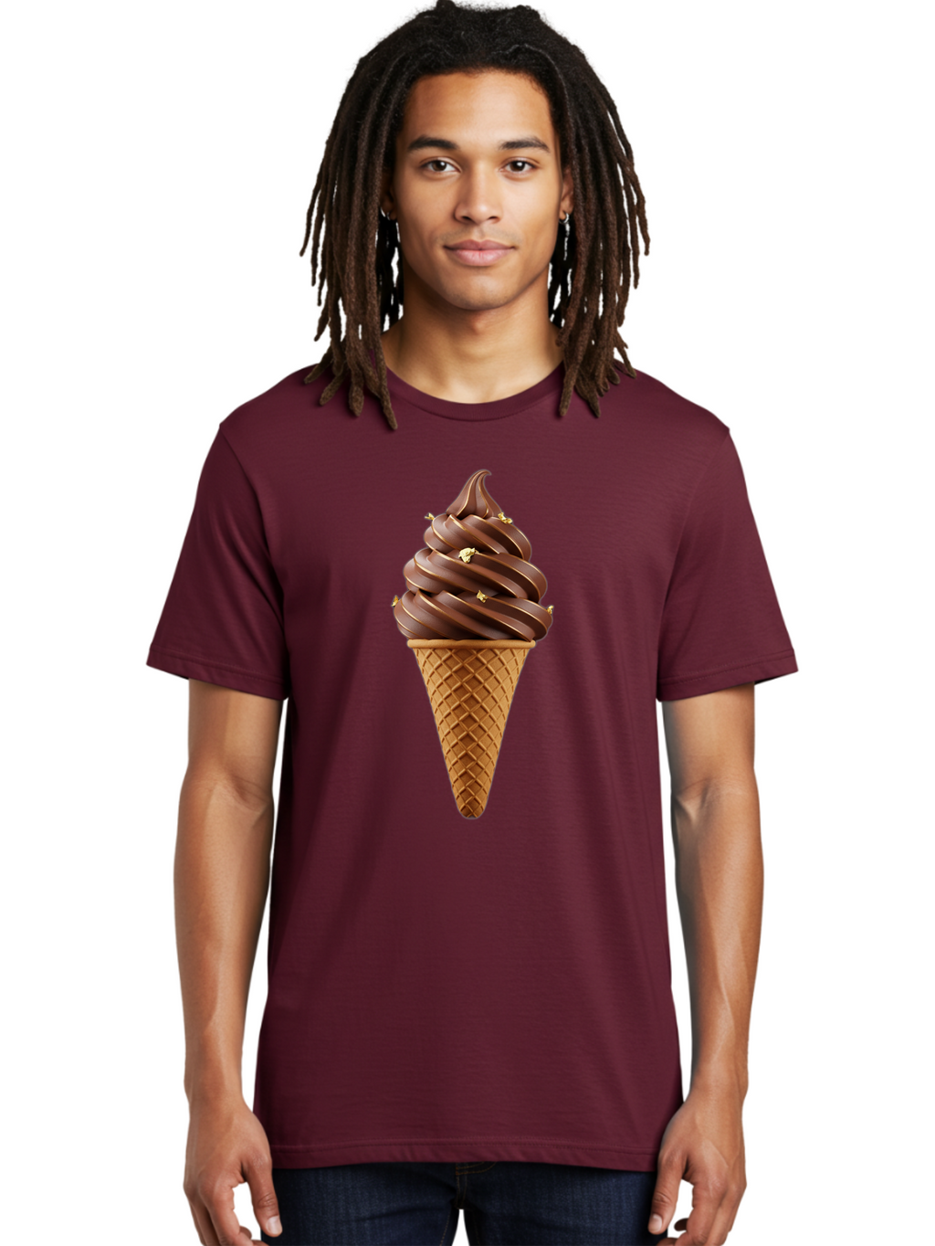Chocolate-Ice-Cream-Cone Men'S Graphic Tee, 100% Cotton, Comfortable Casual Summer Wear, Machine Washable, Chocolate Ice Cream Cone, Chocolate Soft Serve, Edible Gold Decorations, Dessert Treats, Chocolatey Delights, Ice Cream Novelty, Baa310