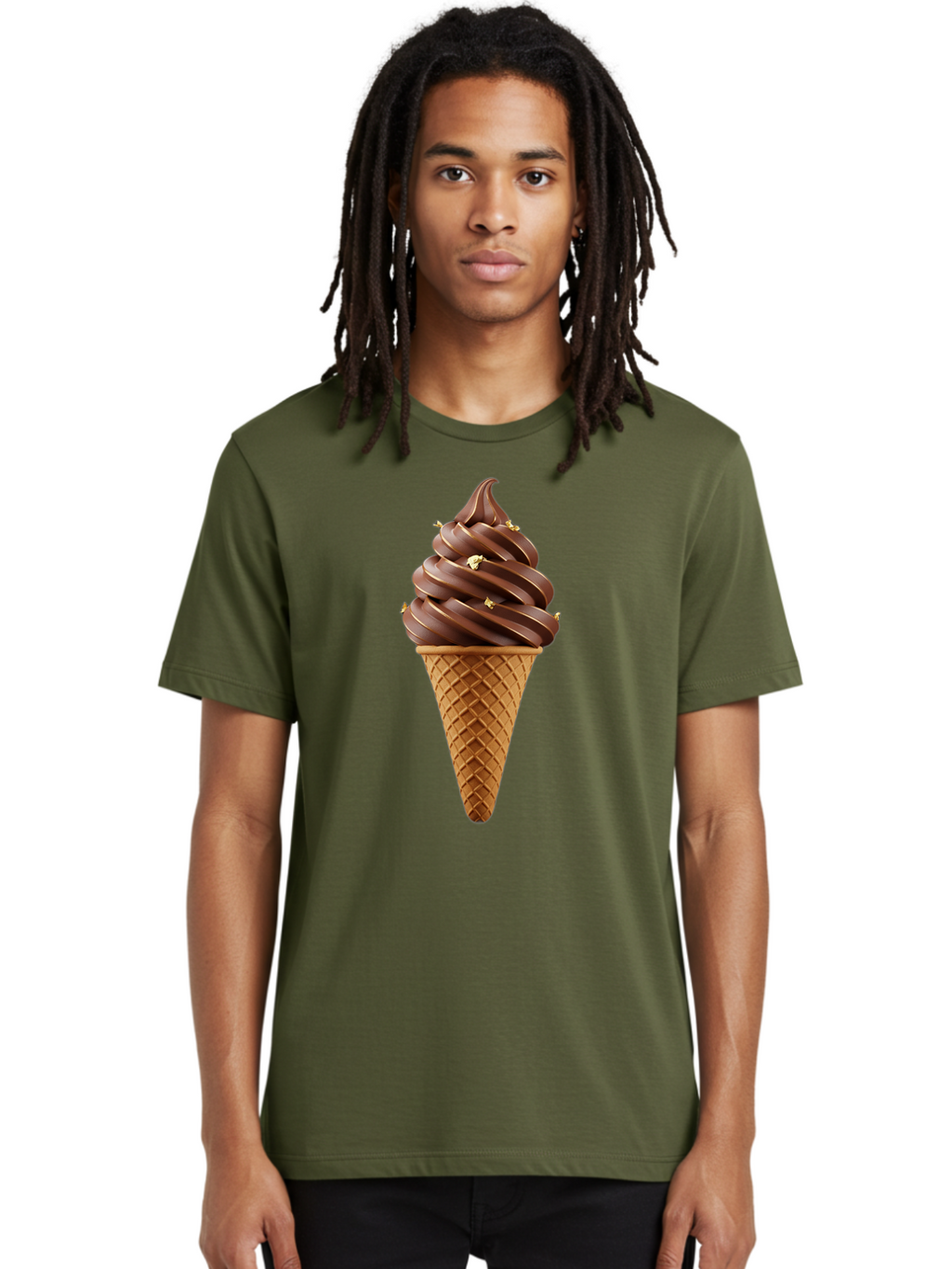 Chocolate-Ice-Cream-Cone Men'S Graphic Tee, 100% Cotton, Comfortable Casual Summer Wear, Machine Washable, Chocolate Ice Cream Cone, Chocolate Soft Serve, Edible Gold Decorations, Dessert Treats, Chocolatey Delights, Ice Cream Novelty, Baa310