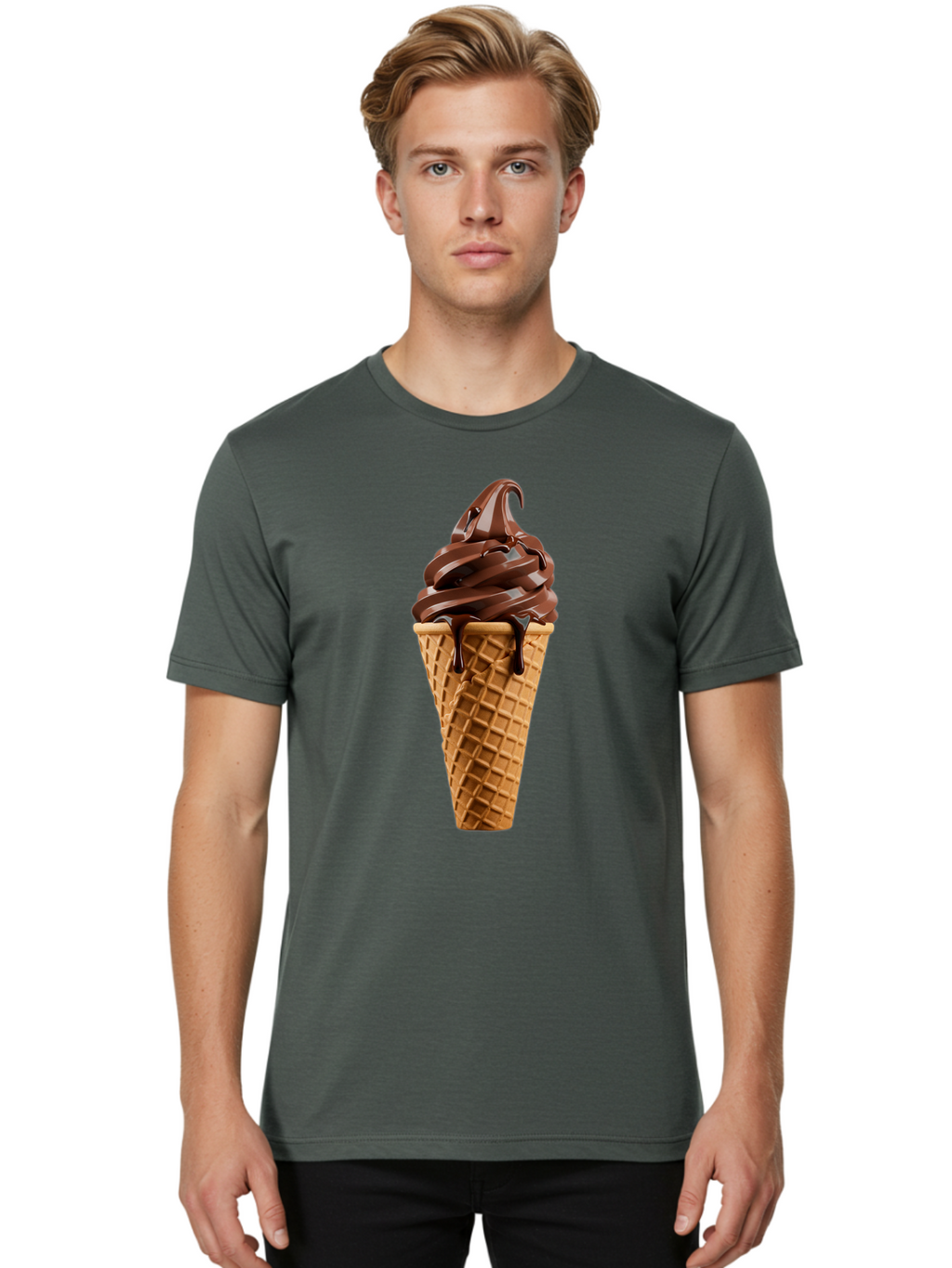 Chocolate-Ice-Cream Men'S Graphic Tee, 100% Cotton, Comfortable Casual Summer Wear, Machine Washable, Chocolate Soft Serve, Ice Cream Cone, Waffle Cone, Melted Chocolate, Sweet Treats, Dessert Ideas, Chocolate Ice Cream, Ice Cream Lovers, Baa311