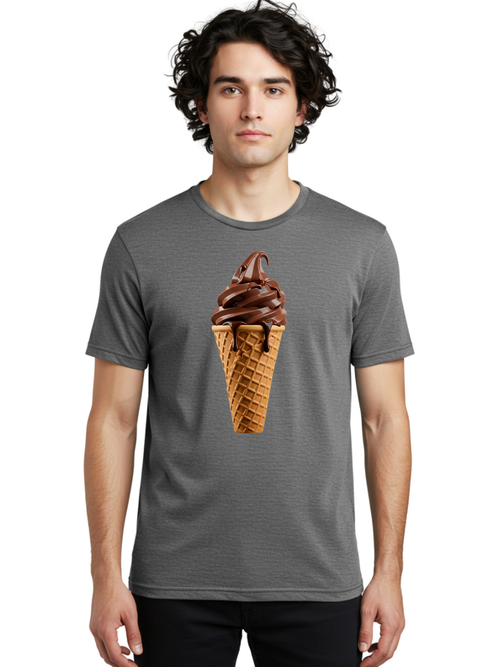 Chocolate-Ice-Cream Men'S Graphic Tee, 100% Cotton, Comfortable Casual Summer Wear, Machine Washable, Chocolate Soft Serve, Ice Cream Cone, Waffle Cone, Melted Chocolate, Sweet Treats, Dessert Ideas, Chocolate Ice Cream, Ice Cream Lovers, Baa311