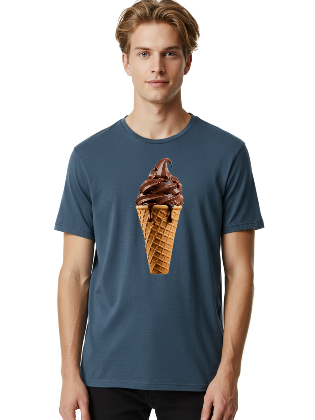 Chocolate-Ice-Cream Men'S Graphic Tee, 100% Cotton, Comfortable Casual Summer Wear, Machine Washable, Chocolate Soft Serve, Ice Cream Cone, Waffle Cone, Melted Chocolate, Sweet Treats, Dessert Ideas, Chocolate Ice Cream, Ice Cream Lovers, Baa311