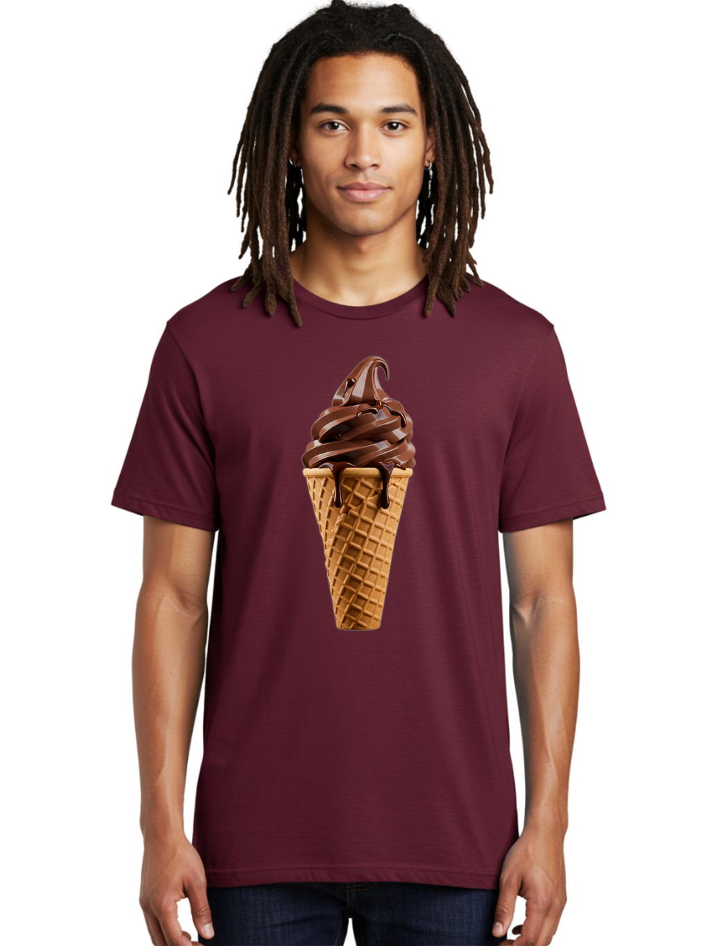 Chocolate-Ice-Cream Men'S Graphic Tee, 100% Cotton, Comfortable Casual Summer Wear, Machine Washable, Chocolate Soft Serve, Ice Cream Cone, Waffle Cone, Melted Chocolate, Sweet Treats, Dessert Ideas, Chocolate Ice Cream, Ice Cream Lovers, Baa311