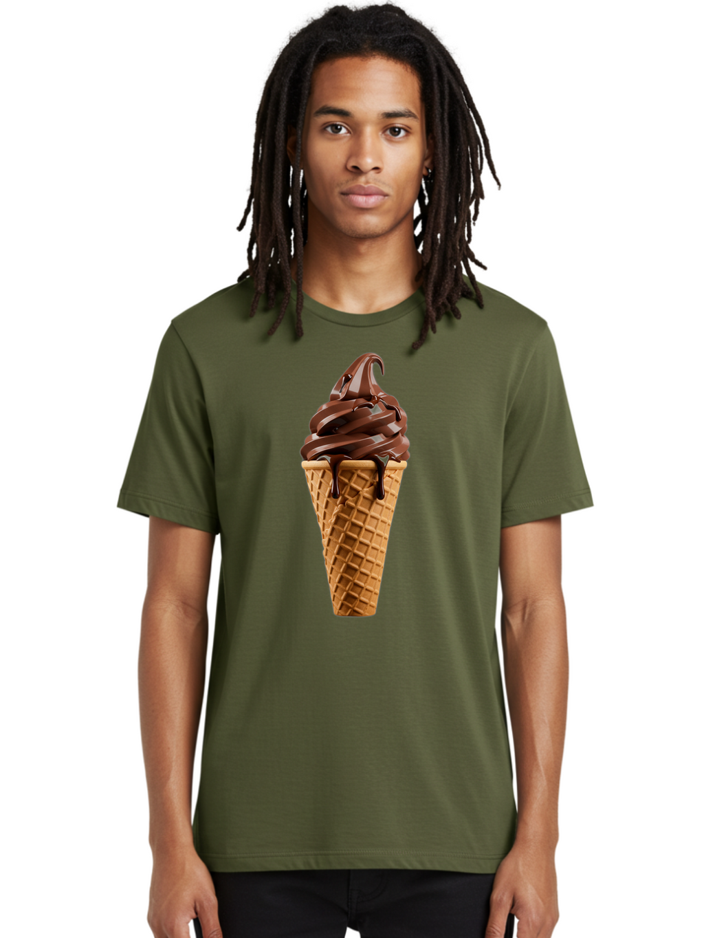 Chocolate-Ice-Cream Men'S Graphic Tee, 100% Cotton, Comfortable Casual Summer Wear, Machine Washable, Chocolate Soft Serve, Ice Cream Cone, Waffle Cone, Melted Chocolate, Sweet Treats, Dessert Ideas, Chocolate Ice Cream, Ice Cream Lovers, Baa311