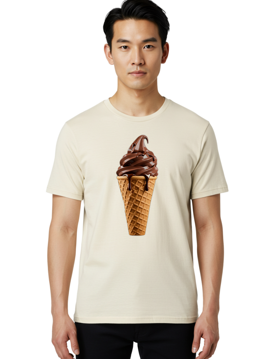 Chocolate-Ice-Cream Men'S Graphic Tee, 100% Cotton, Comfortable Casual Summer Wear, Machine Washable, Chocolate Soft Serve, Ice Cream Cone, Waffle Cone, Melted Chocolate, Sweet Treats, Dessert Ideas, Chocolate Ice Cream, Ice Cream Lovers, Baa311
