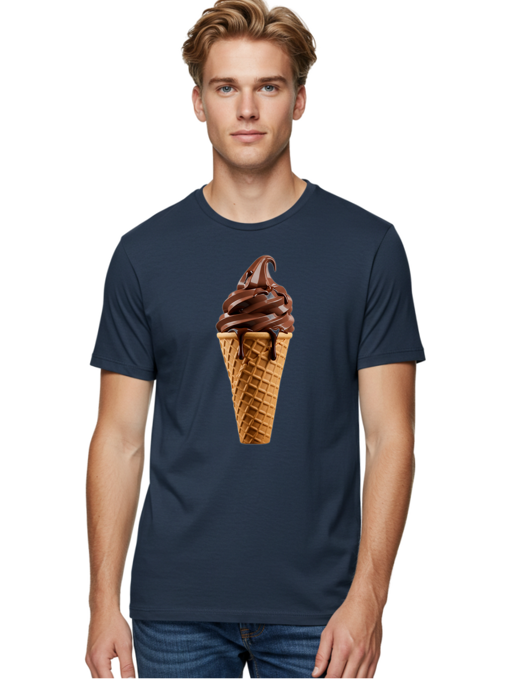 Chocolate-Ice-Cream Men'S Graphic Tee, 100% Cotton, Comfortable Casual Summer Wear, Machine Washable, Chocolate Soft Serve, Ice Cream Cone, Waffle Cone, Melted Chocolate, Sweet Treats, Dessert Ideas, Chocolate Ice Cream, Ice Cream Lovers, Baa311