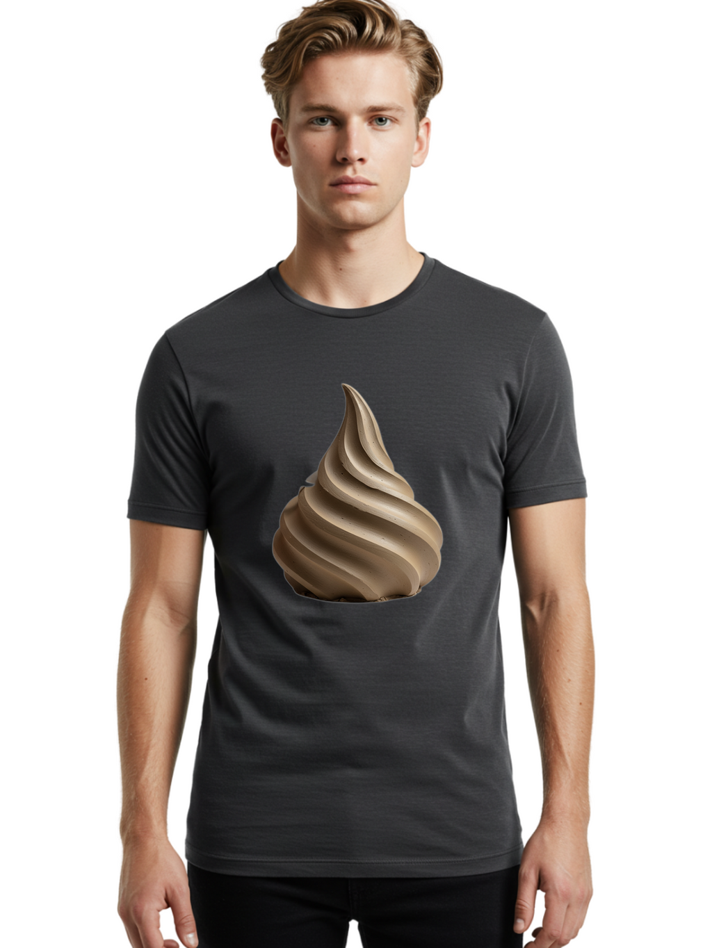 Chocolate-Soft-Serve Men'S Graphic Tee, 100% Cotton, Comfortable Casual Summer Wear, Machine Washable, Chocolate Soft-Serve Ice Cream, Swirly Ice Cream, Soft-Serve Swirl, Chocolate Treat, Creamy Dessert, Sweet Indulgence, Frozen Delight Baa312