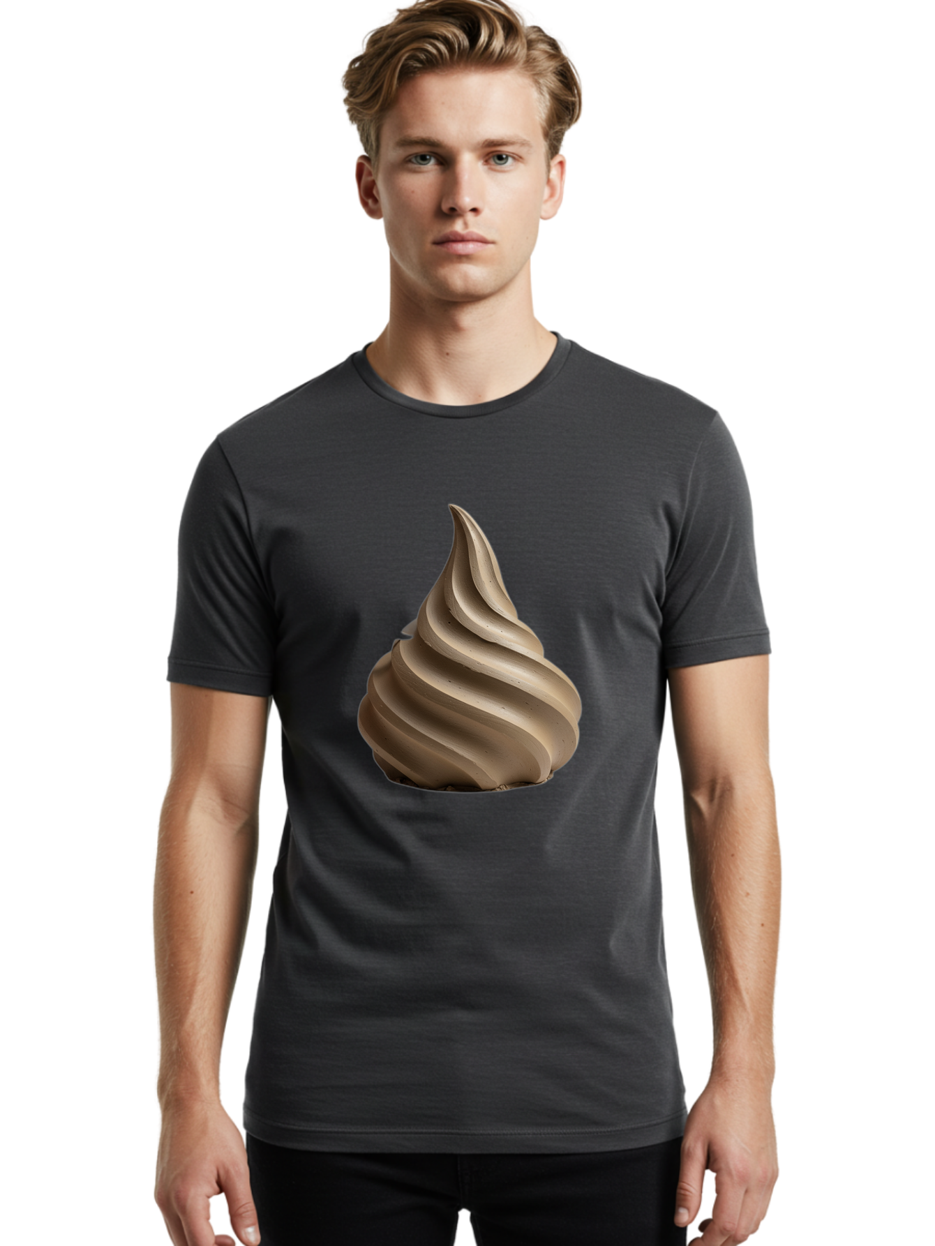 Chocolate-Soft-Serve Men'S Graphic Tee, 100% Cotton, Comfortable Casual Summer Wear, Machine Washable, Chocolate Soft-Serve Ice Cream, Swirly Ice Cream, Soft-Serve Swirl, Chocolate Treat, Creamy Dessert, Sweet Indulgence, Frozen Delight Baa312