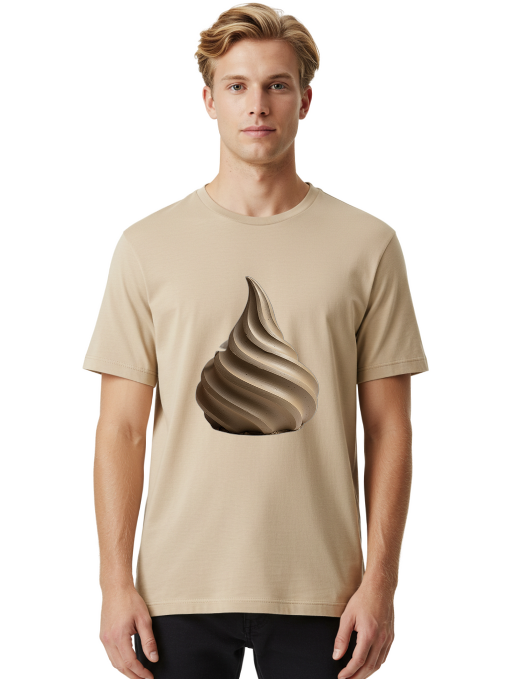 Chocolate-Soft-Serve Men'S Graphic Tee, 100% Cotton, Comfortable Casual Summer Wear, Machine Washable, Chocolate Soft-Serve Ice Cream, Swirly Ice Cream, Soft-Serve Swirl, Chocolate Treat, Creamy Dessert, Sweet Indulgence, Frozen Delight Baa312