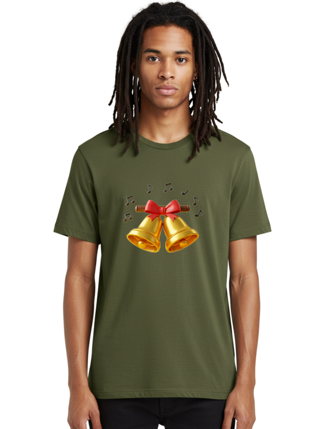 Christmas-Bells-1 Men'S Graphic Tee, 100% Cotton, Comfortable Casual Summer Wear, Machine Washable, Golden Christmas Bells, Red Bow, Festive Decor, Holiday Season, Jingling Sound, Musical Notes, Celebration, Joyful Atmosphere, Merry Christmas, Baa313