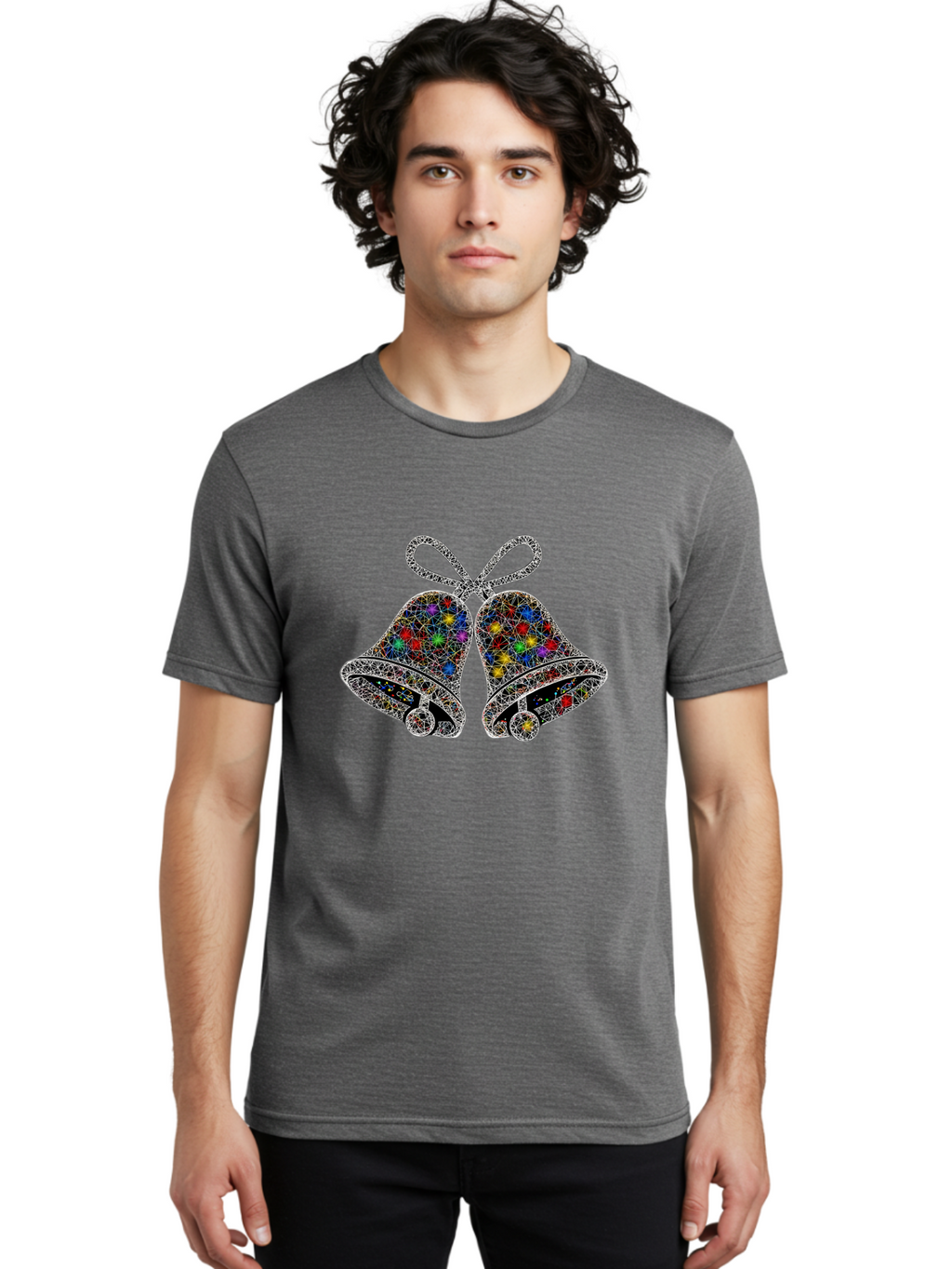 Christmas-Bells Men'S Graphic Tee, 100% Cotton, Comfortable Casual Summer Wear, Machine Washable, Holiday Bells, Colorful Jewels, Festive Decorations, Christmas Symbols, Shiny Ornaments, Celebratory Icons, Sparkling Decorations, Festive Cheer Baa316