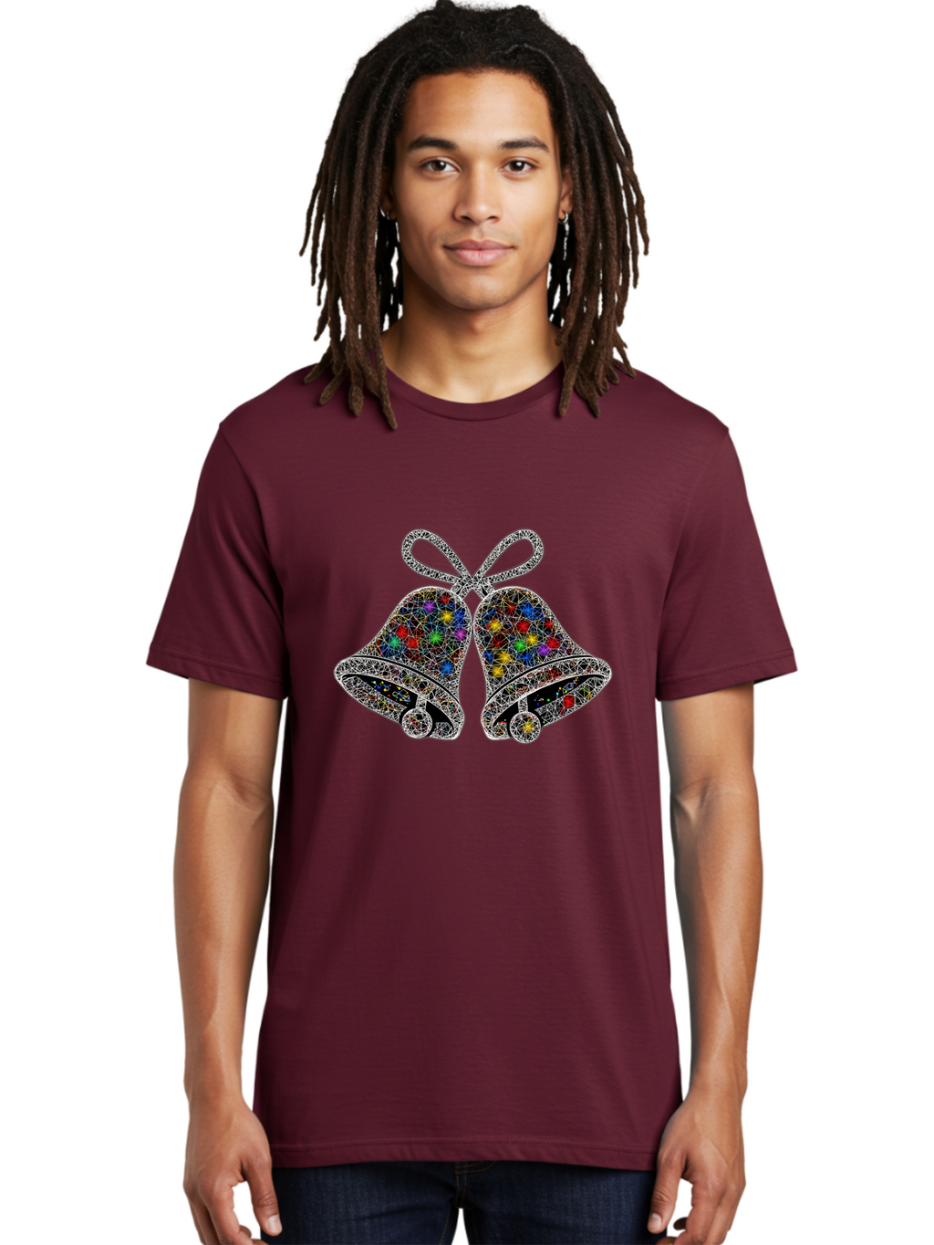 Christmas-Bells Men'S Graphic Tee, 100% Cotton, Comfortable Casual Summer Wear, Machine Washable, Holiday Bells, Colorful Jewels, Festive Decorations, Christmas Symbols, Shiny Ornaments, Celebratory Icons, Sparkling Decorations, Festive Cheer Baa316