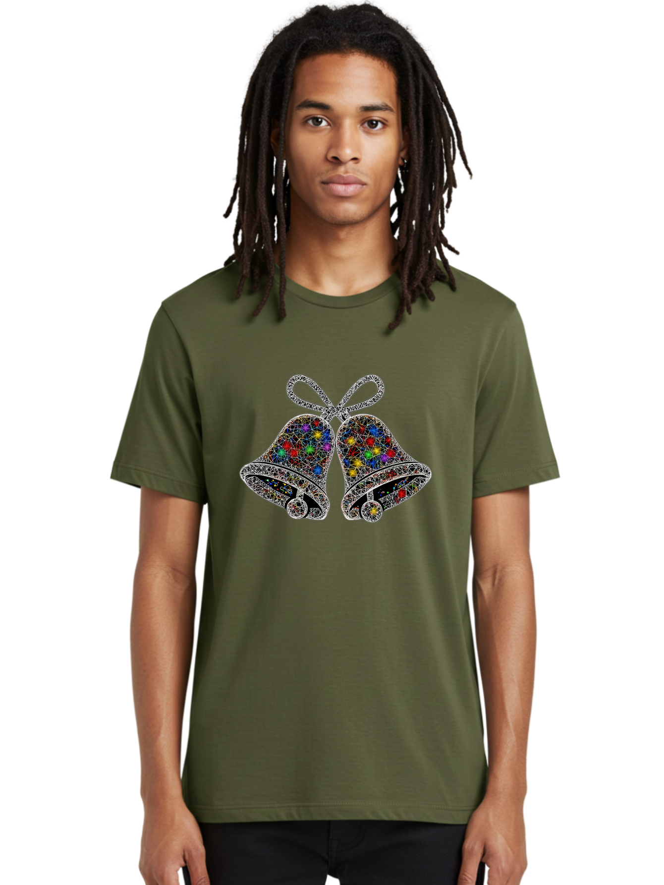 Christmas-Bells Men'S Graphic Tee, 100% Cotton, Comfortable Casual Summer Wear, Machine Washable, Holiday Bells, Colorful Jewels, Festive Decorations, Christmas Symbols, Shiny Ornaments, Celebratory Icons, Sparkling Decorations, Festive Cheer Baa316