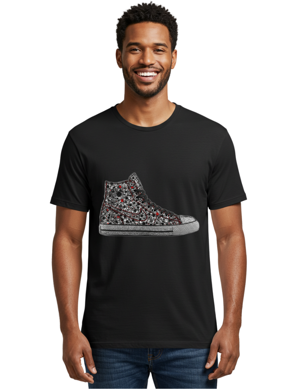 Chuck-Taylor-All-Star Men'S Graphic Tee, 100% Cotton, Comfortable Casual Summer Wear, Machine Washable, High Top Sneakers, Chunky Sole, Lace-Up Design, Floral Pattern, Bold Fashion, Statement Shoes, Converse Style, Canvas Material, Baa317