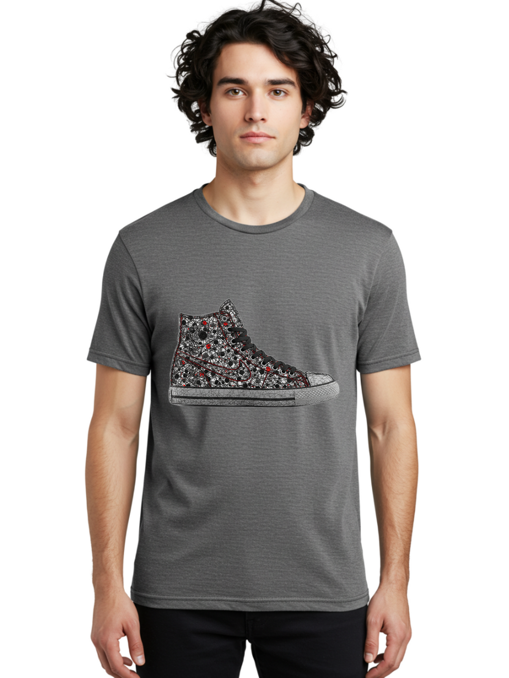 Chuck-Taylor-All-Star Men'S Graphic Tee, 100% Cotton, Comfortable Casual Summer Wear, Machine Washable, High Top Sneakers, Chunky Sole, Lace-Up Design, Floral Pattern, Bold Fashion, Statement Shoes, Converse Style, Canvas Material, Baa317