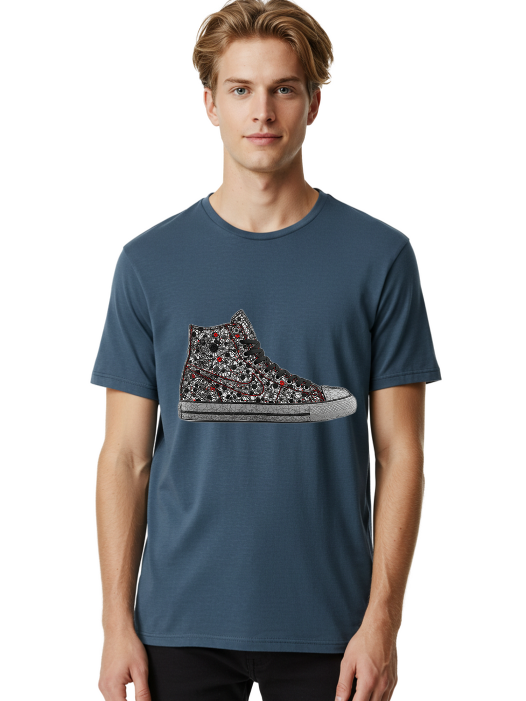 Chuck-Taylor-All-Star Men'S Graphic Tee, 100% Cotton, Comfortable Casual Summer Wear, Machine Washable, High Top Sneakers, Chunky Sole, Lace-Up Design, Floral Pattern, Bold Fashion, Statement Shoes, Converse Style, Canvas Material, Baa317