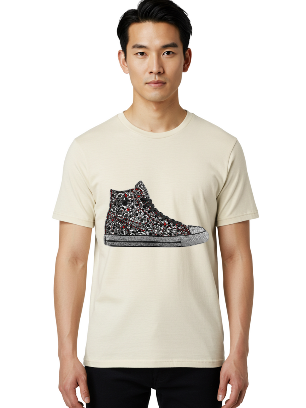 Chuck-Taylor-All-Star Men'S Graphic Tee, 100% Cotton, Comfortable Casual Summer Wear, Machine Washable, High Top Sneakers, Chunky Sole, Lace-Up Design, Floral Pattern, Bold Fashion, Statement Shoes, Converse Style, Canvas Material, Baa317