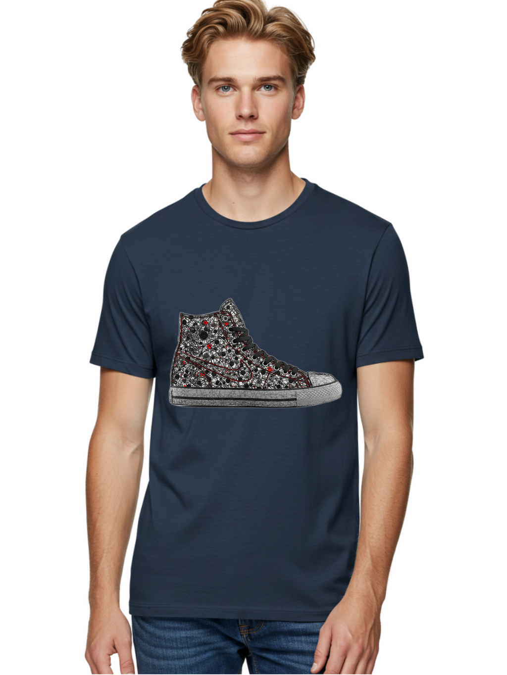 Chuck-Taylor-All-Star Men'S Graphic Tee, 100% Cotton, Comfortable Casual Summer Wear, Machine Washable, High Top Sneakers, Chunky Sole, Lace-Up Design, Floral Pattern, Bold Fashion, Statement Shoes, Converse Style, Canvas Material, Baa317