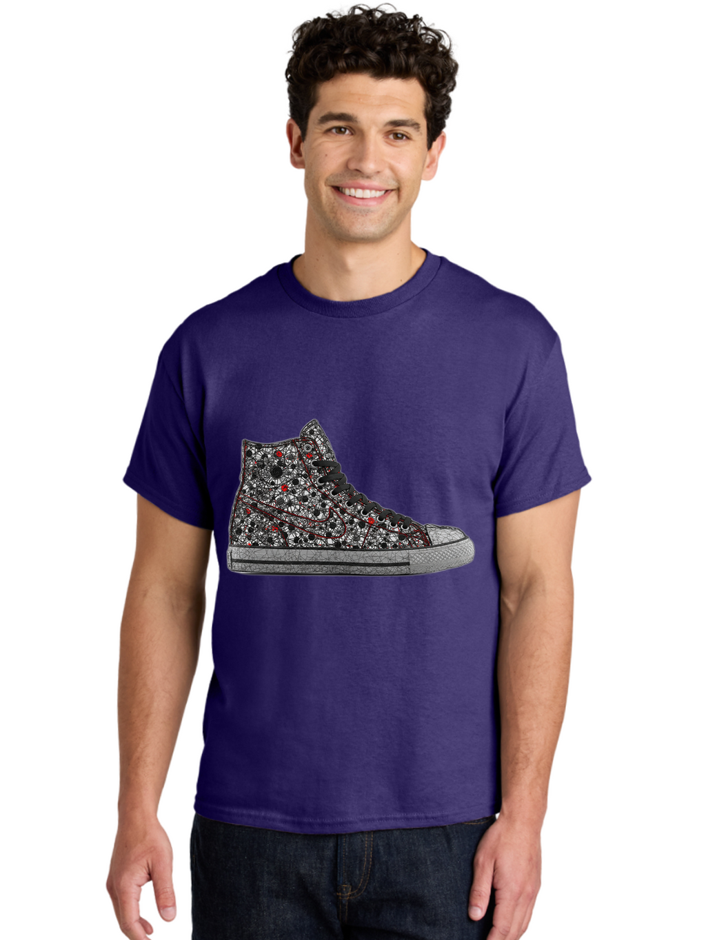 Chuck-Taylor-All-Star Men'S Graphic Tee, 100% Cotton, Comfortable Casual Summer Wear, Machine Washable, High Top Sneakers, Chunky Sole, Lace-Up Design, Floral Pattern, Bold Fashion, Statement Shoes, Converse Style, Canvas Material, Baa317