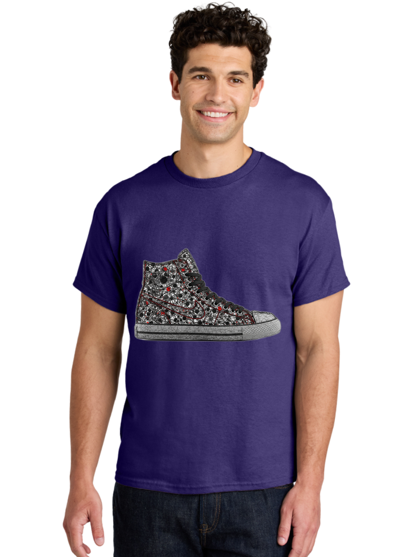 Chuck-Taylor-All-Star Men'S Graphic Tee, 100% Cotton, Comfortable Casual Summer Wear, Machine Washable, High Top Sneakers, Chunky Sole, Lace-Up Design, Floral Pattern, Bold Fashion, Statement Shoes, Converse Style, Canvas Material, Baa317