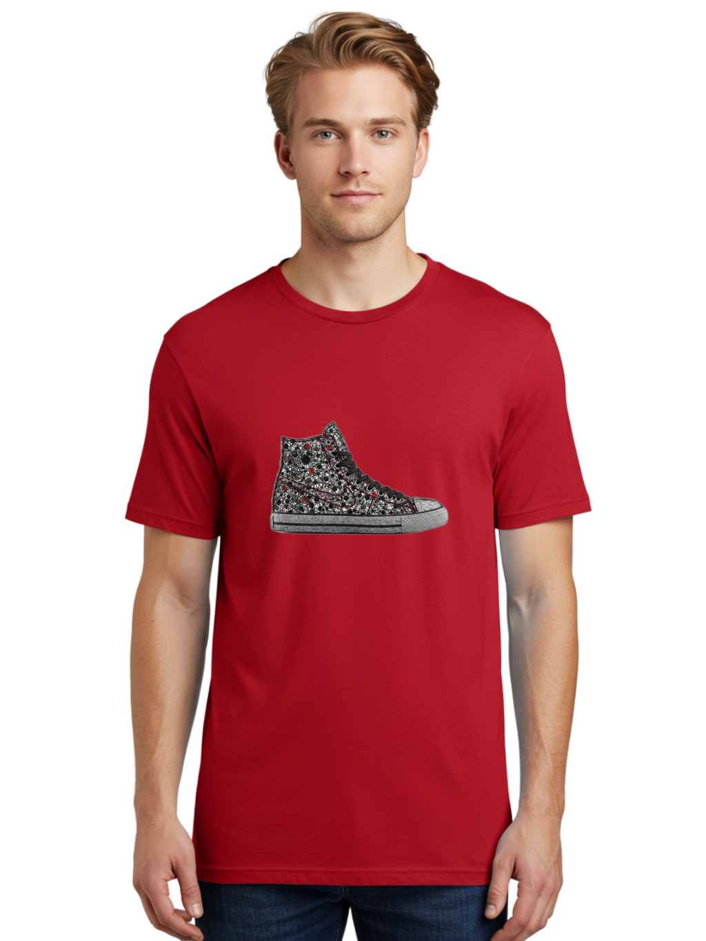 Chuck-Taylor-All-Star Men'S Graphic Tee, 100% Cotton, Comfortable Casual Summer Wear, Machine Washable, High Top Sneakers, Chunky Sole, Lace-Up Design, Floral Pattern, Bold Fashion, Statement Shoes, Converse Style, Canvas Material, Baa317